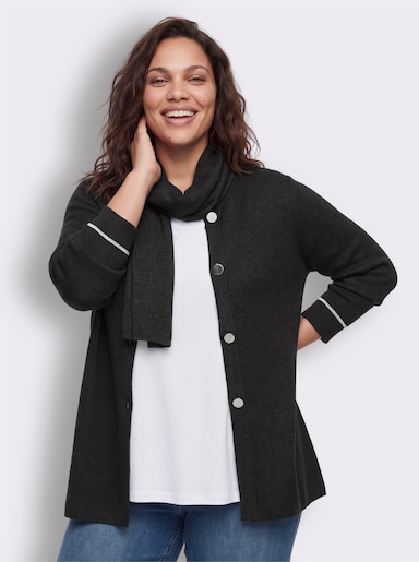 sheego Strickjacke mit Glanzgarn - schwarz-anthrazit-meliert