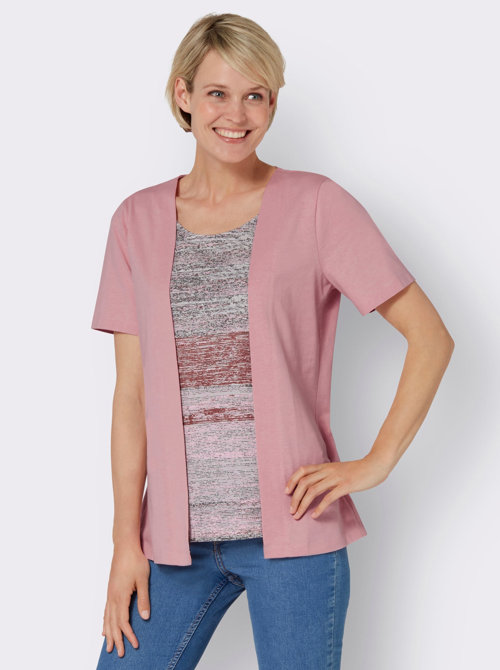 2-in-1-shirt met bedrukte inzet - hortensia