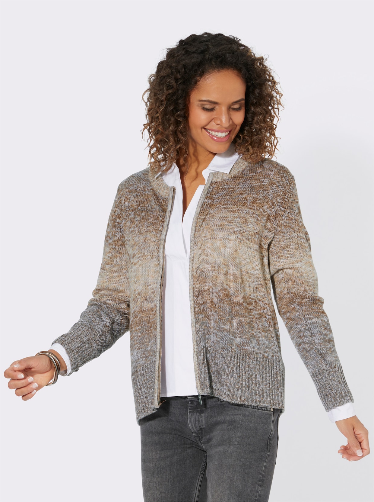 Strickjacke - braun-sesam-meliert