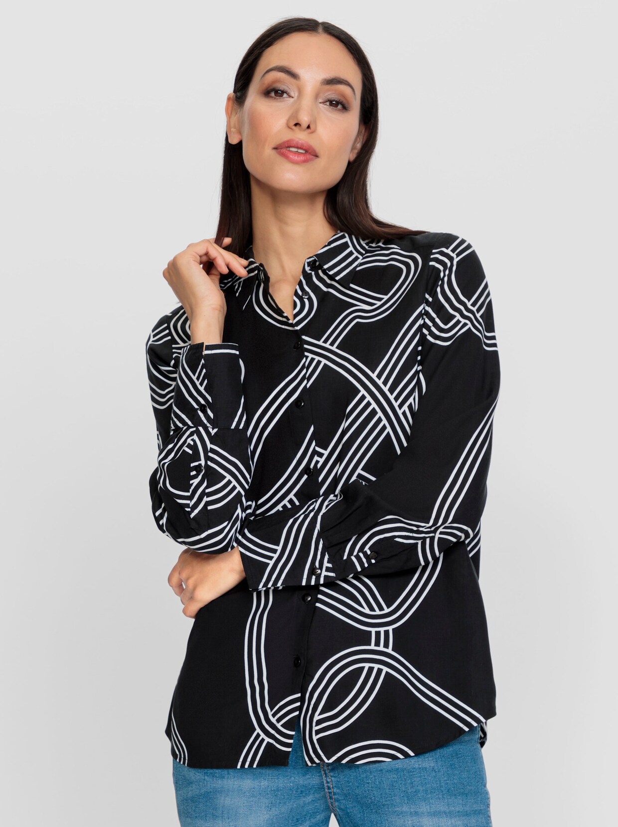 heine Druckbluse - schwarz-ecru-bedruckt