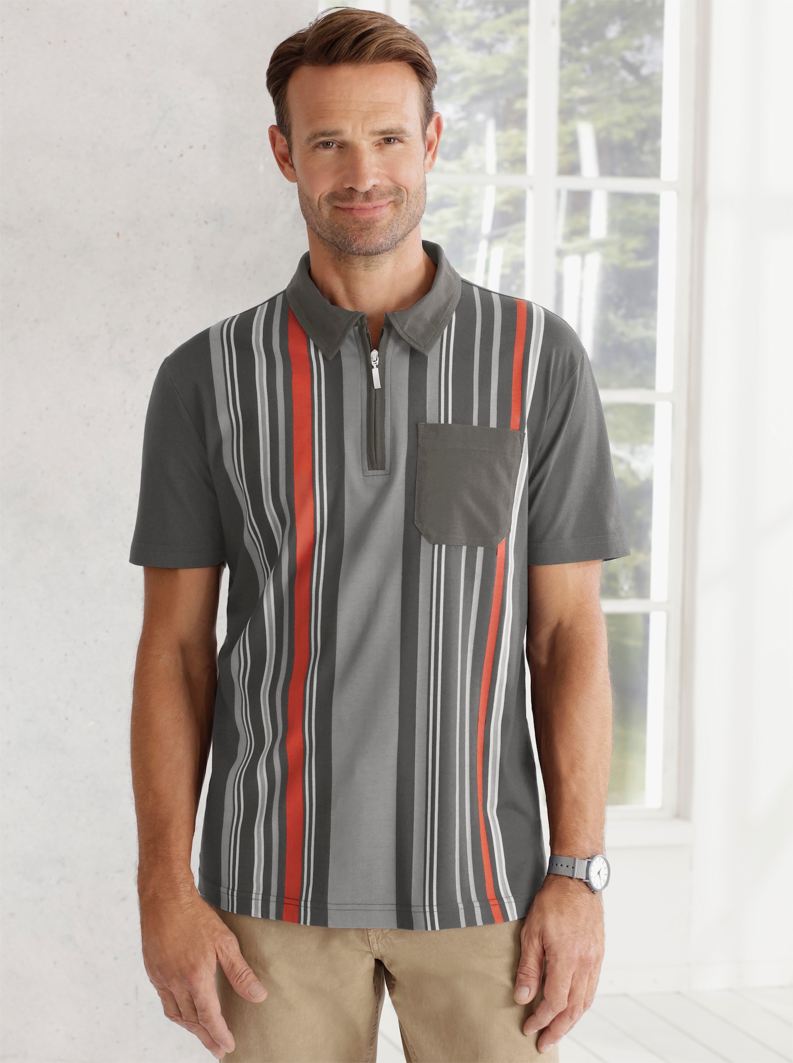 Poloshirt - grau-gestreift