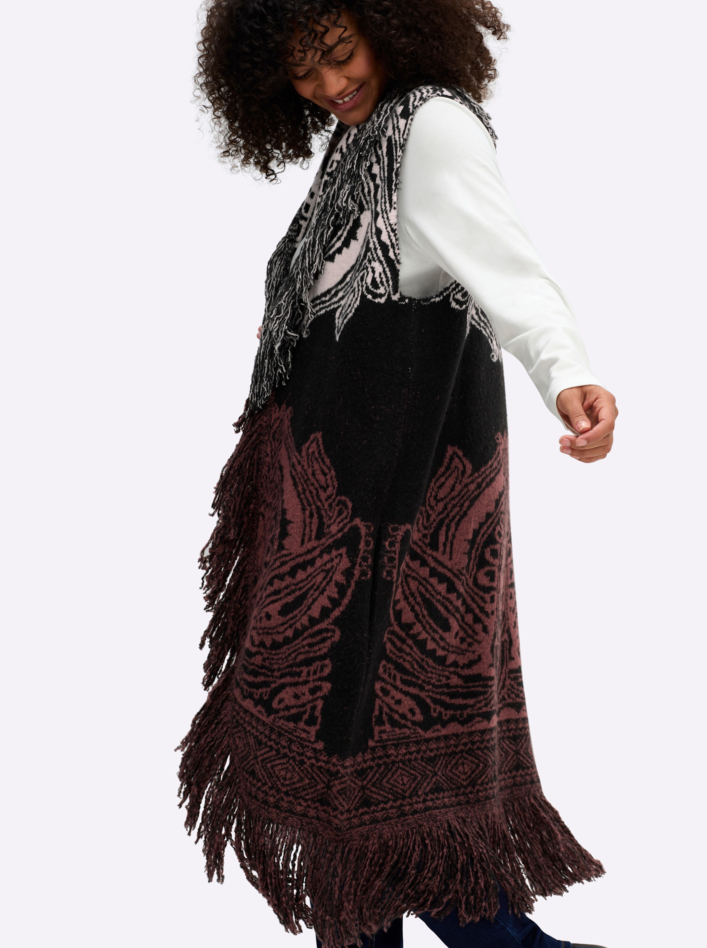 sheego by Joe Browns Gilet met franjes en extra lange snit in