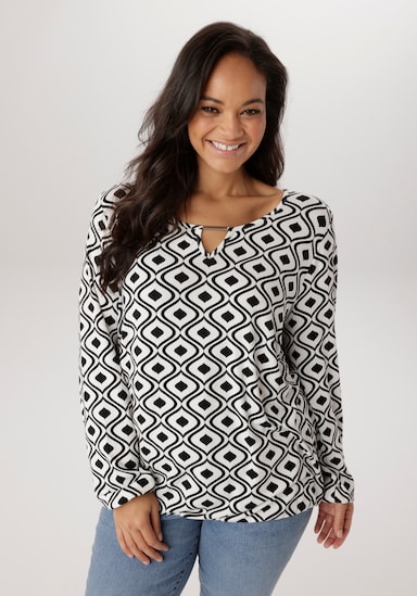Aniston PLUS Langarmshirt - schwarz-weiß