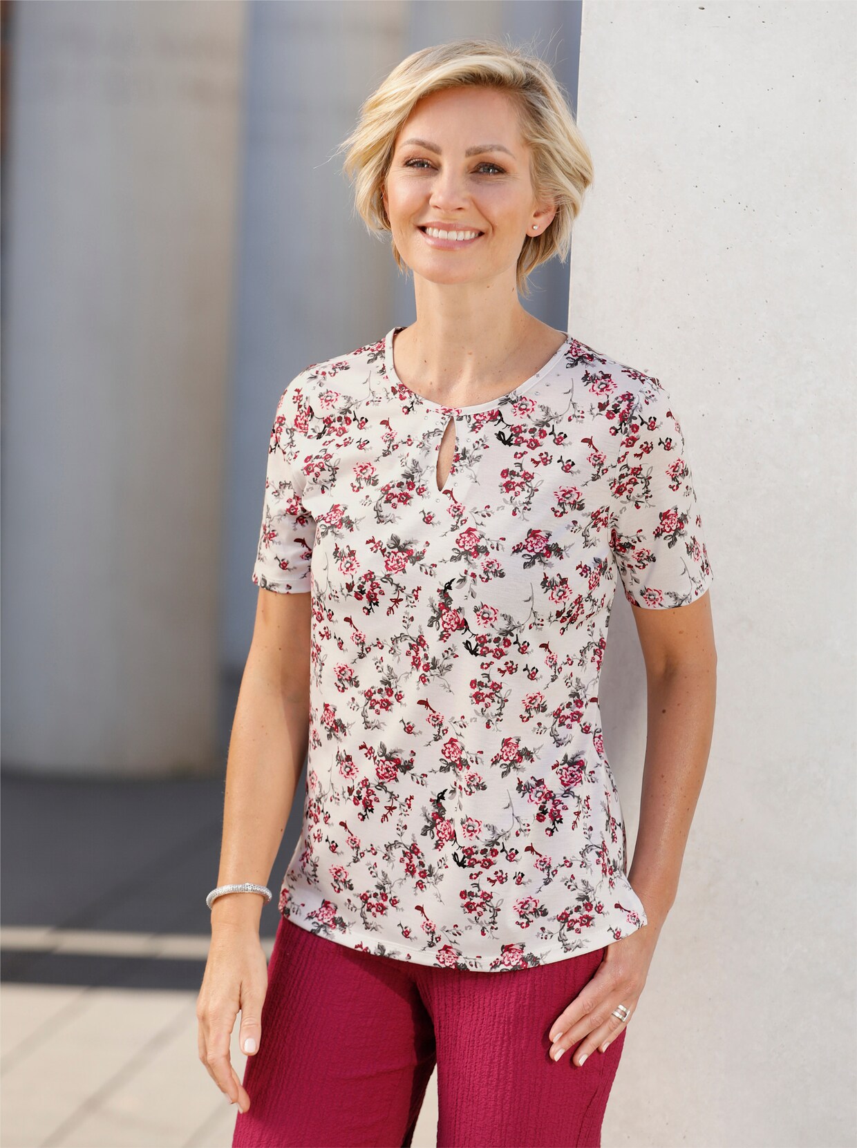 Shirt met korte mouwen - lichtroze/ecru bedrukt