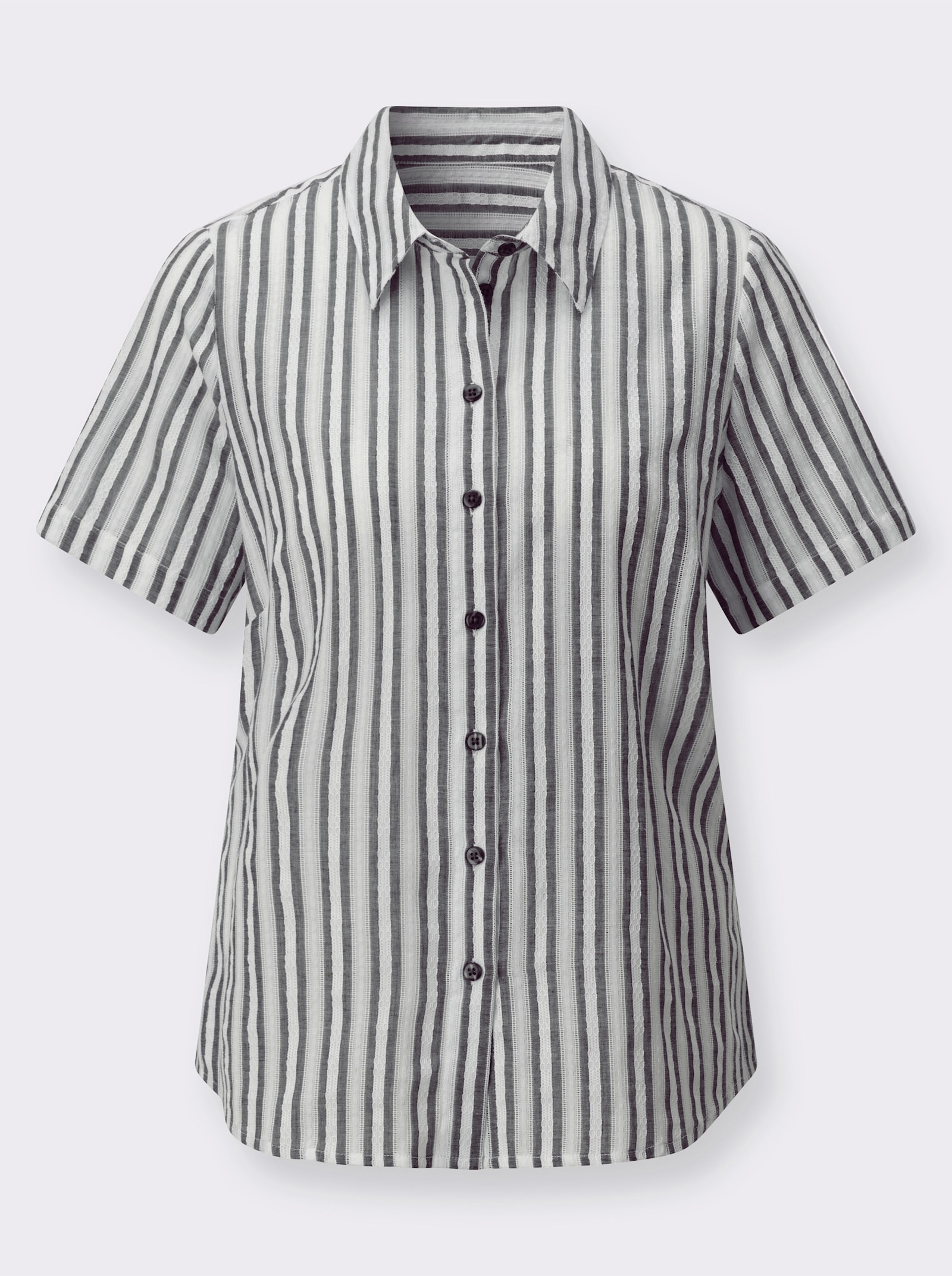 Gestreepte blouse met licht afgeronde zoom - zwart/wit gestreept