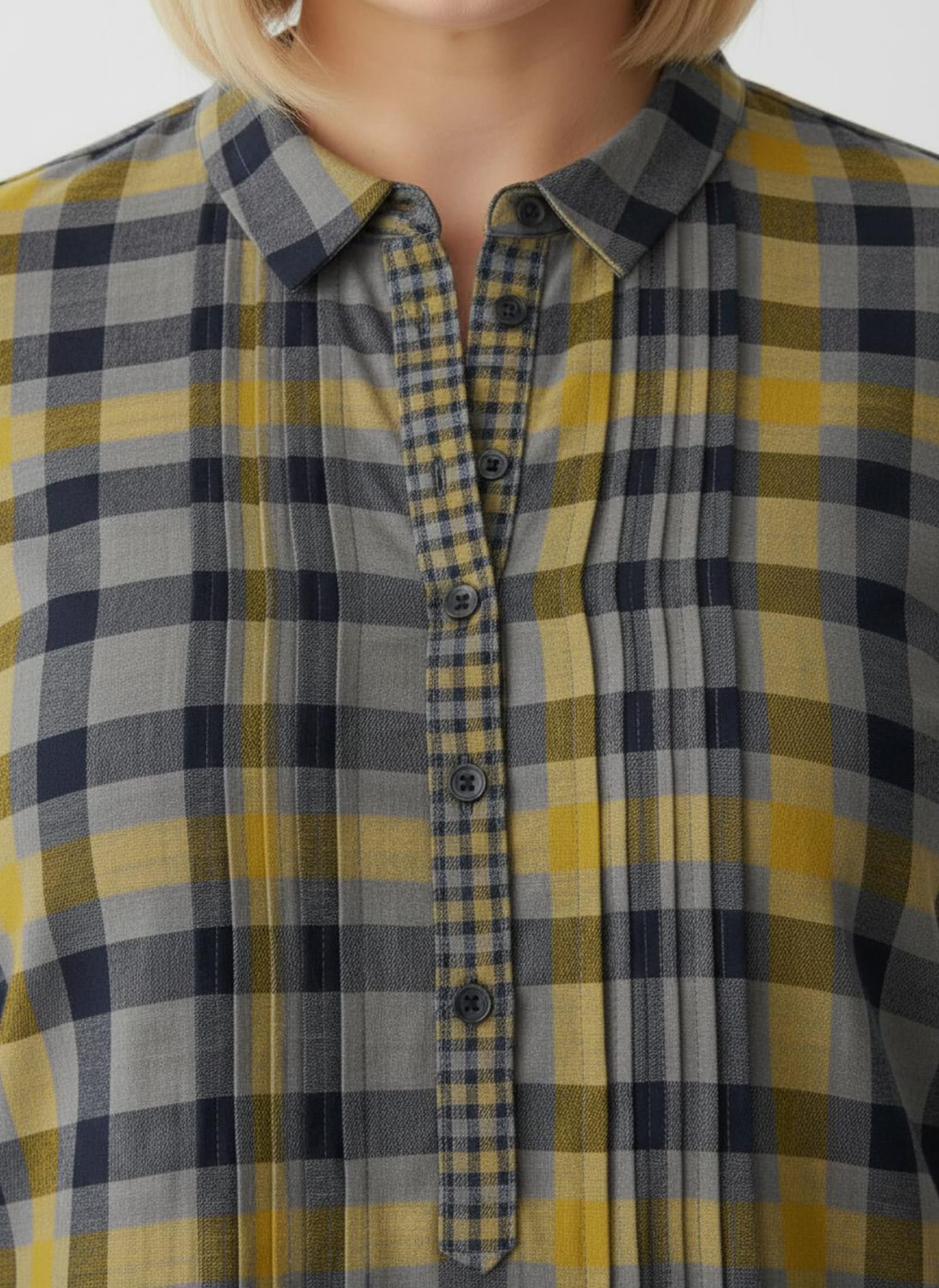 Langarmbluse mit Biesen, kariert - ocker-kariert