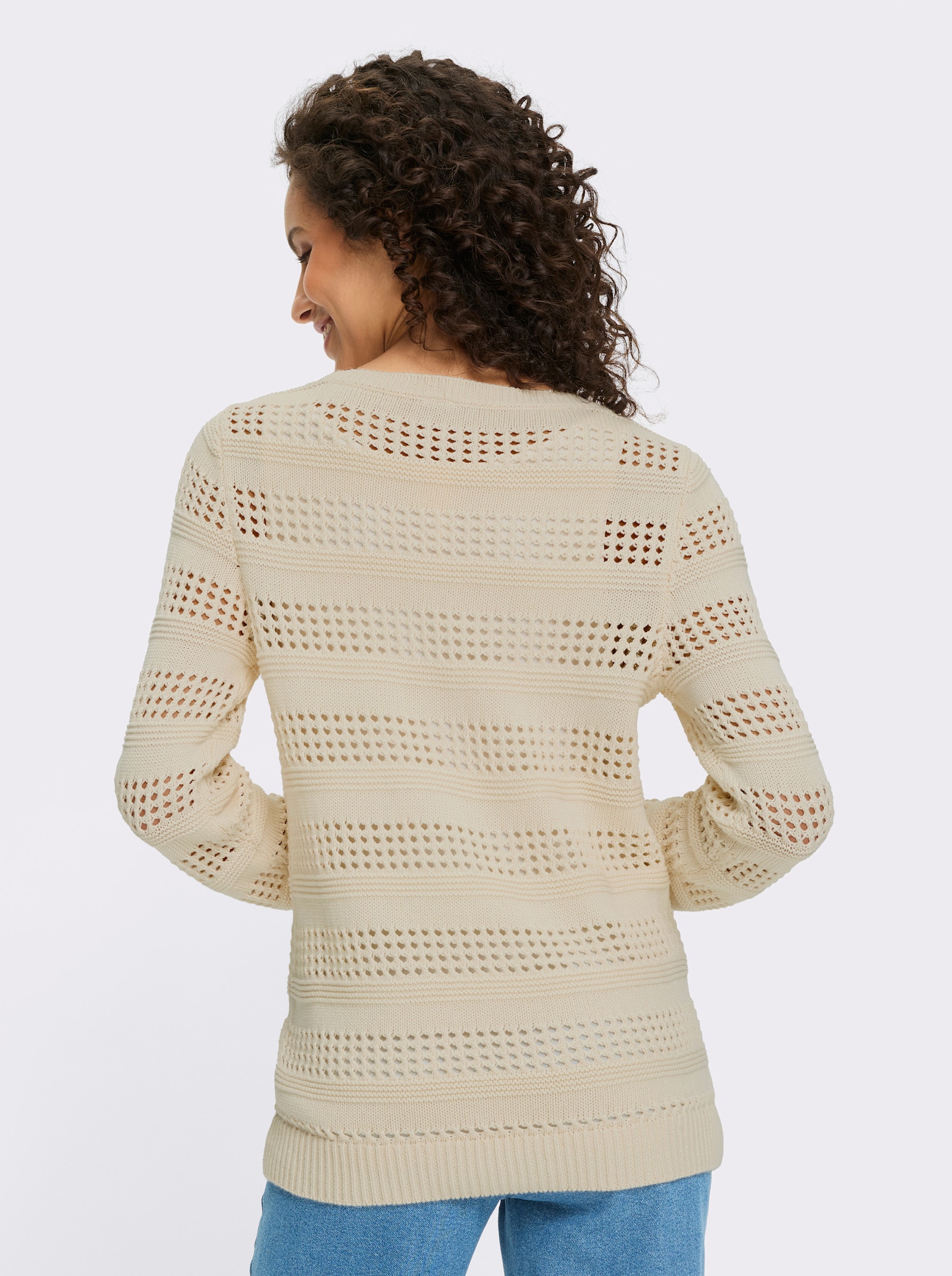 heine Pull ajouré avec bords-côtes - couleur ivoire