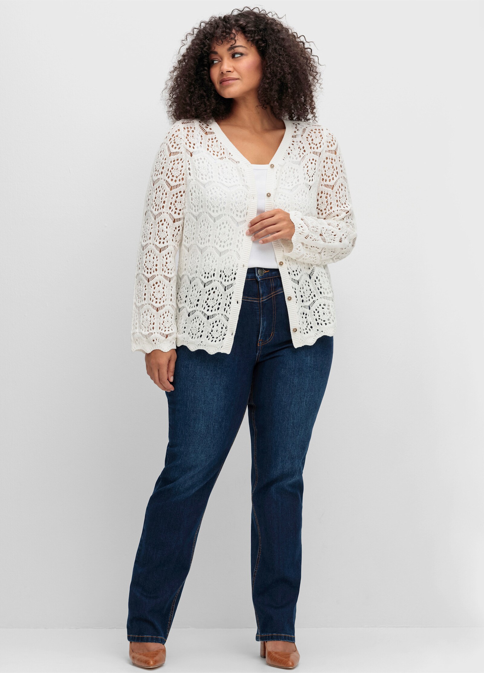 sheego by Joe Browns Strickjacke aus Häkelspitze - offwhite