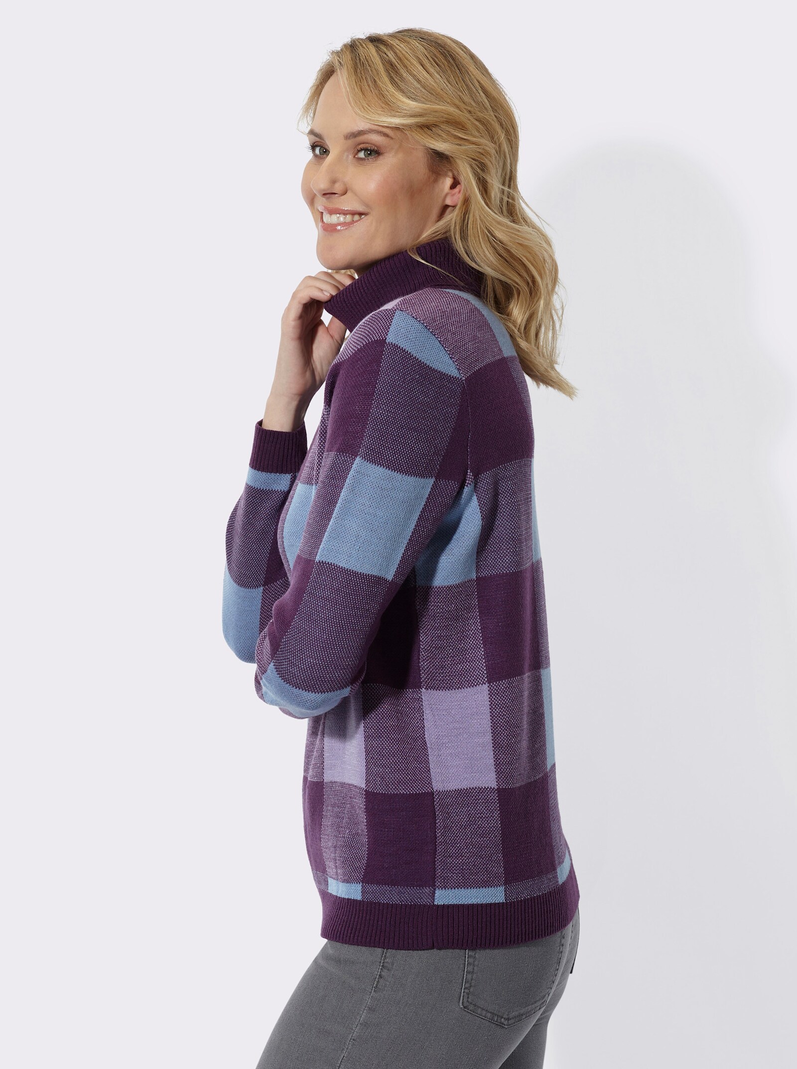 Rollkragenpullover mit Jacquard-Muster - traube-himmelblau-gemustert