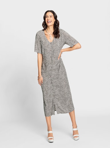 Druckkleid im Pünktchen-Dessin - grau-weiß-bedruckt