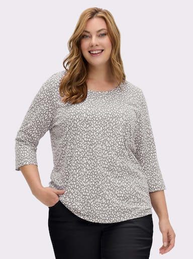 3/4-Arm-Shirt mit Minimal-Druck - weiß-grau-bedruckt
