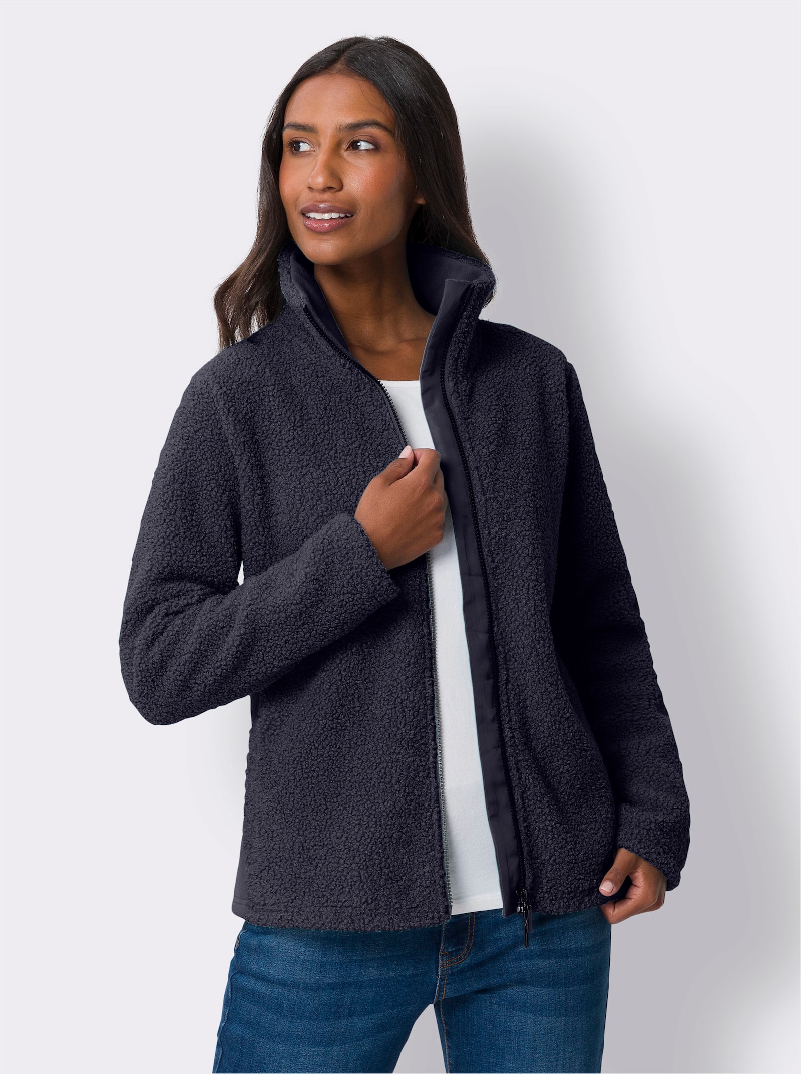 heine Freizeitjacke aus Teddy-Fleece - marine