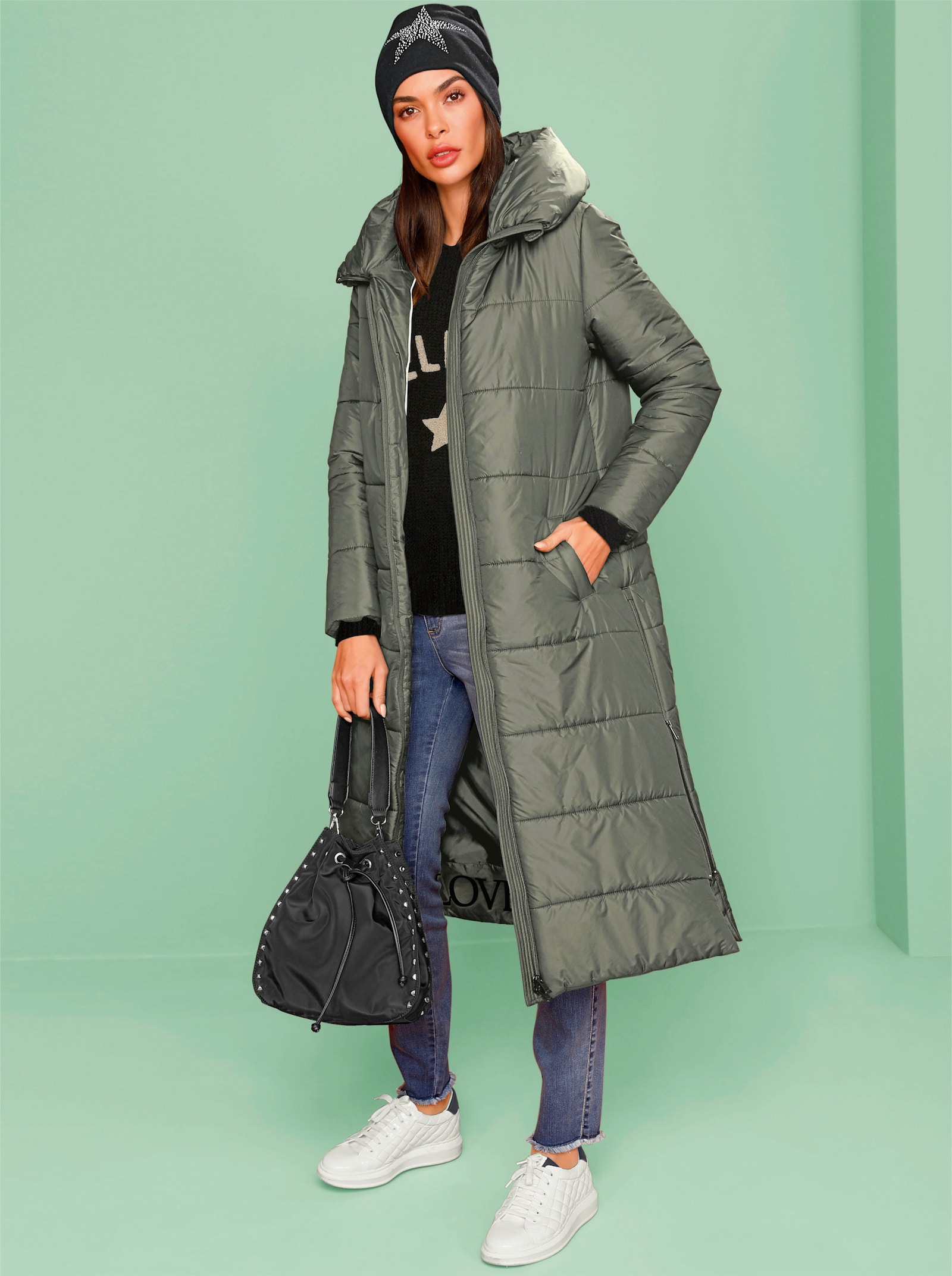 heine Steppmantel mit Seitenschlitzen - khaki