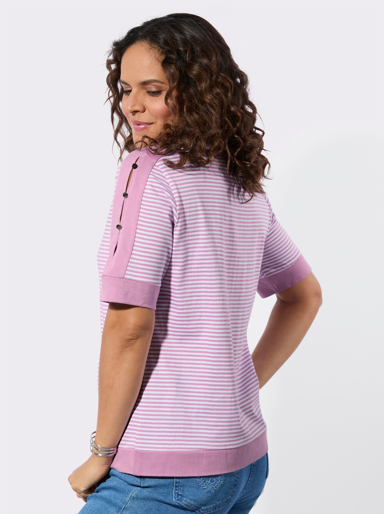 Ringelshirt mit Kontrastpaspeln - orchidee-weiß-geringelt