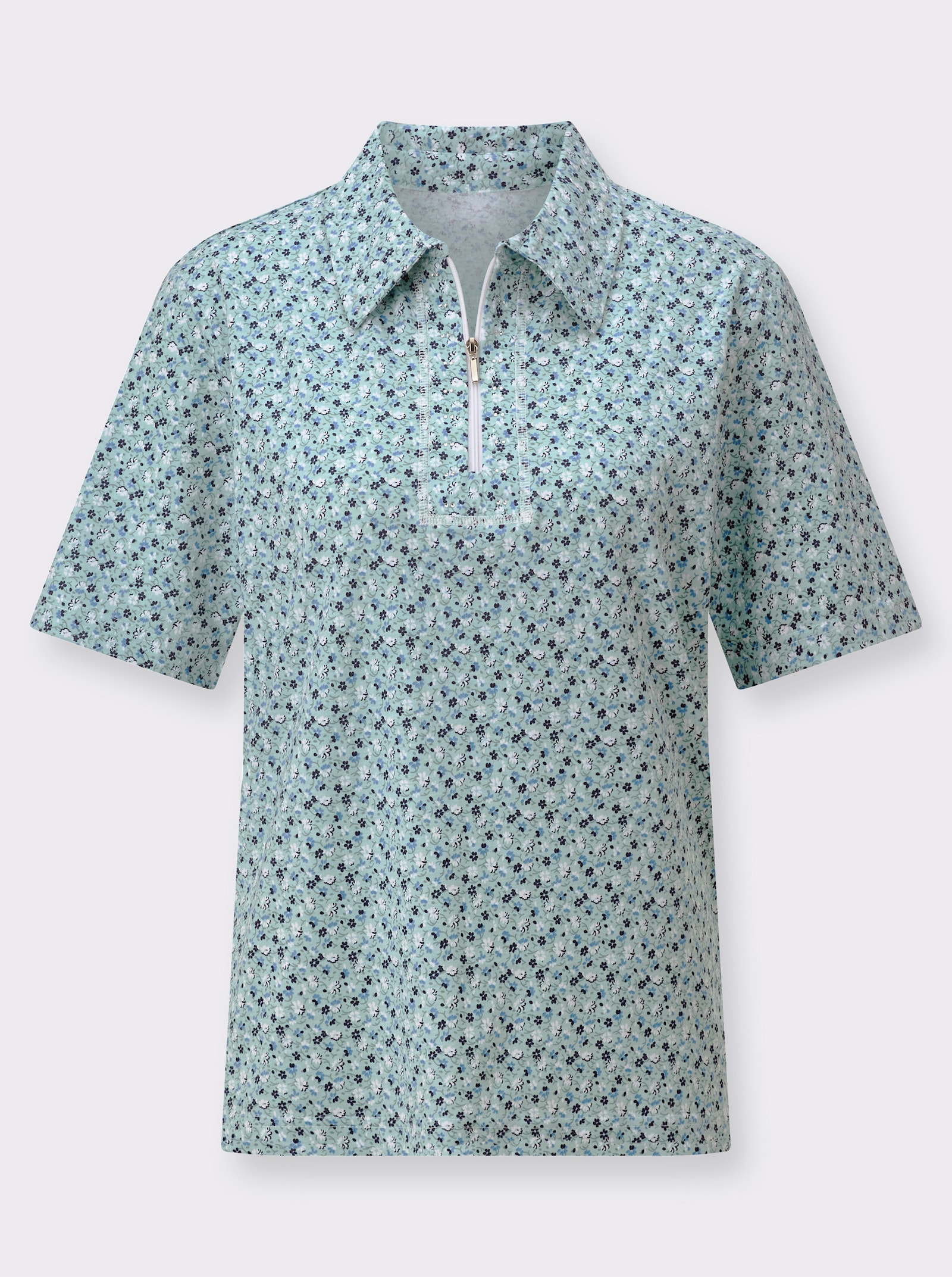 Poloshirt van katoen, bedrukt - kalkmint/wit bedrukt