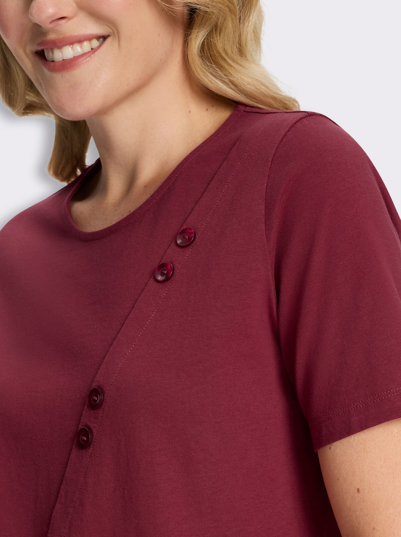 Longshirt mit Dekoknöpfen - dunkelrot