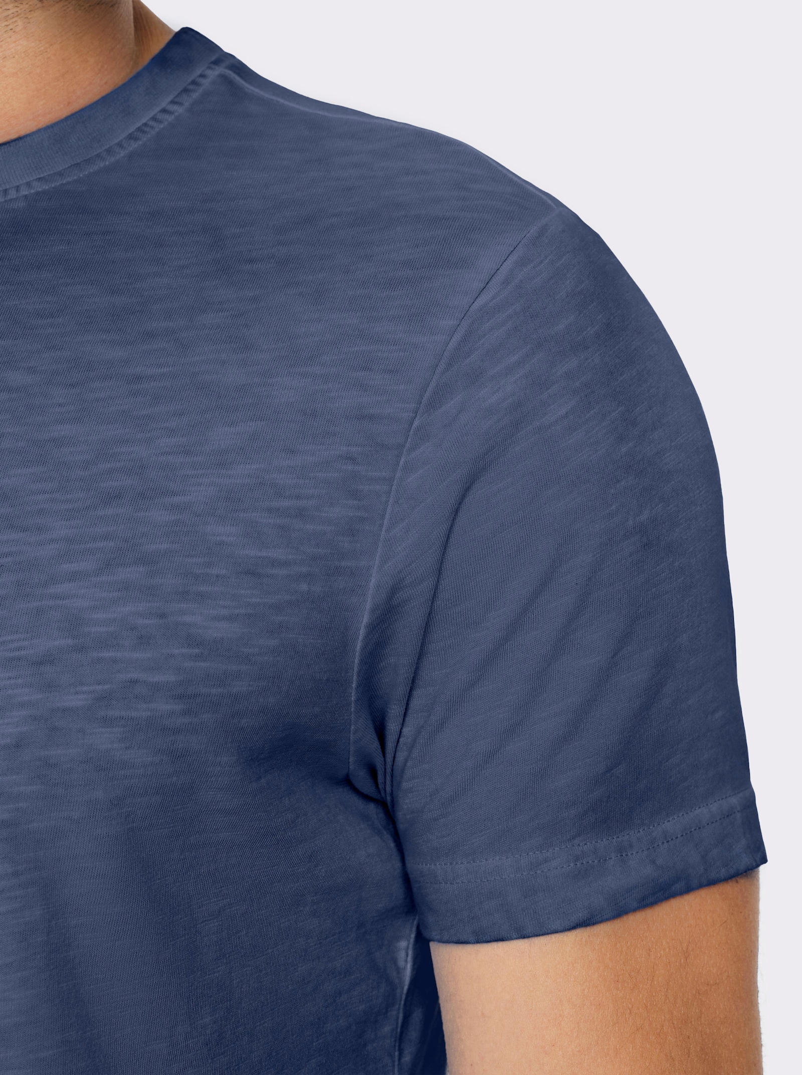 Kurzarmshirt mit Rundhals-Ausschnitt, Baumwolle - marine