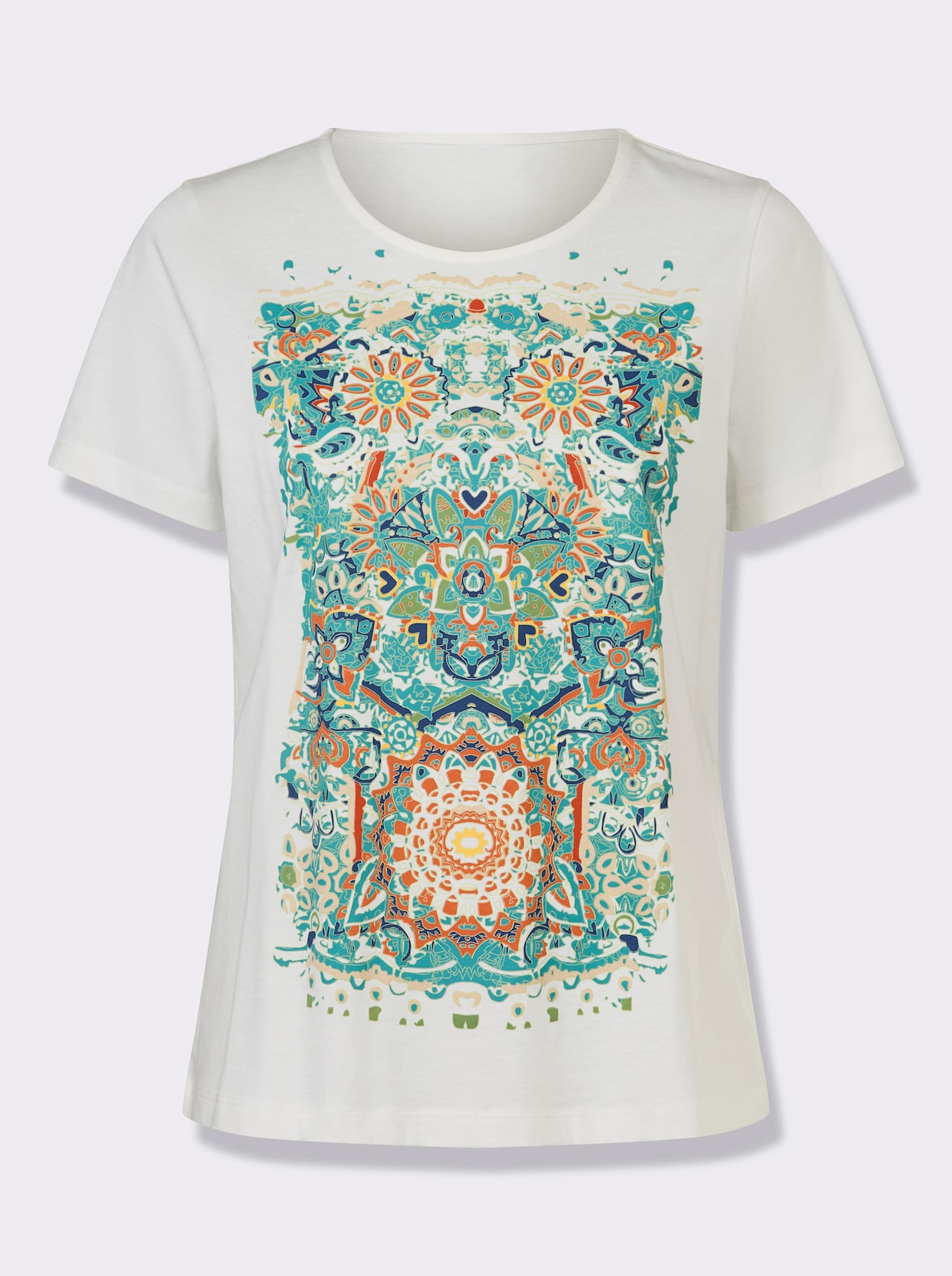 Kurzarmshirt - ecru-jeansblau-bedruckt