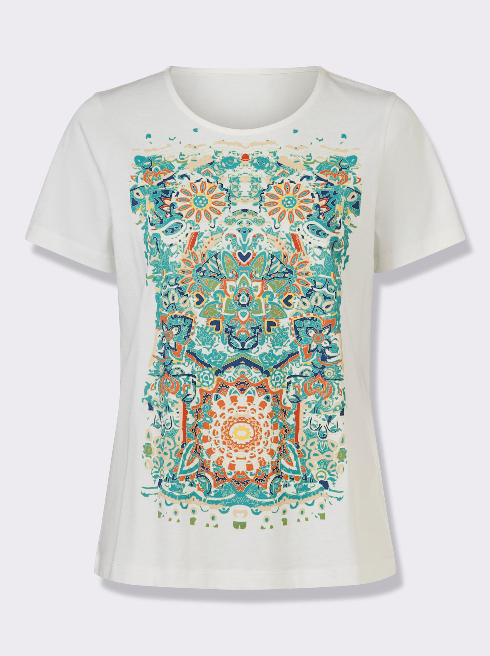 Shirt met korte mouwen en print in mandalastijl - ecru/jeansblauw bedrukt