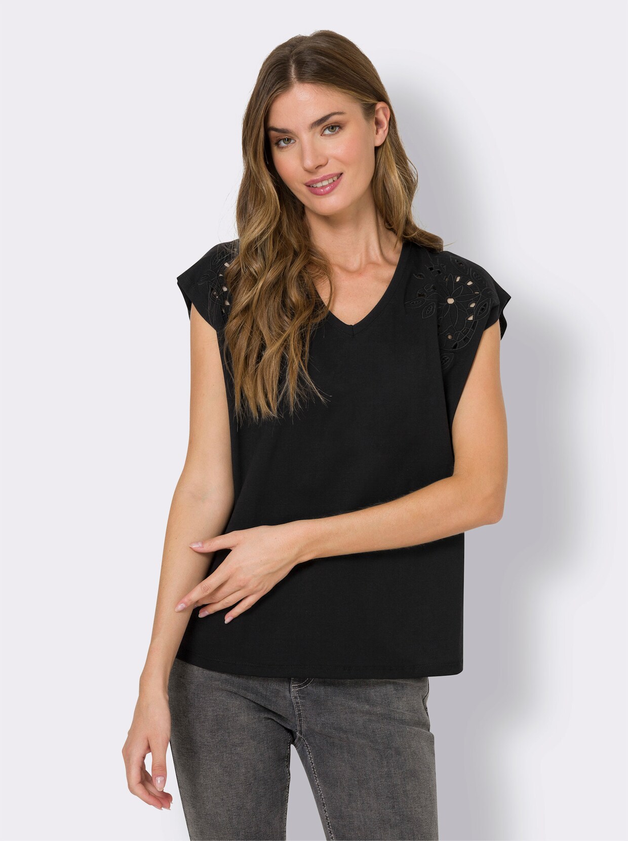 heine Shirt met V-hals - zwart