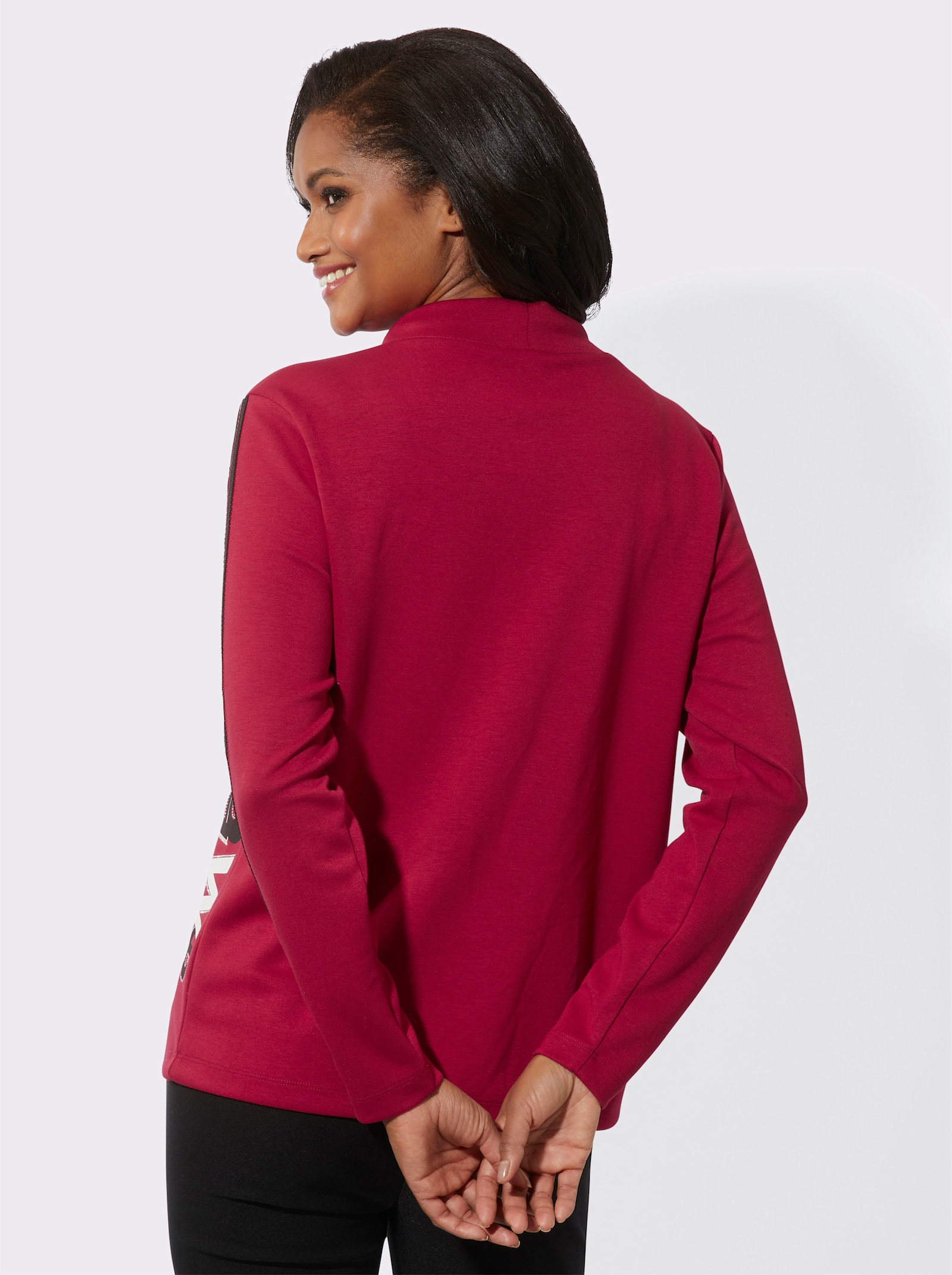 Stehkragenshirt mit Kontraststreifen - rot-schwarz