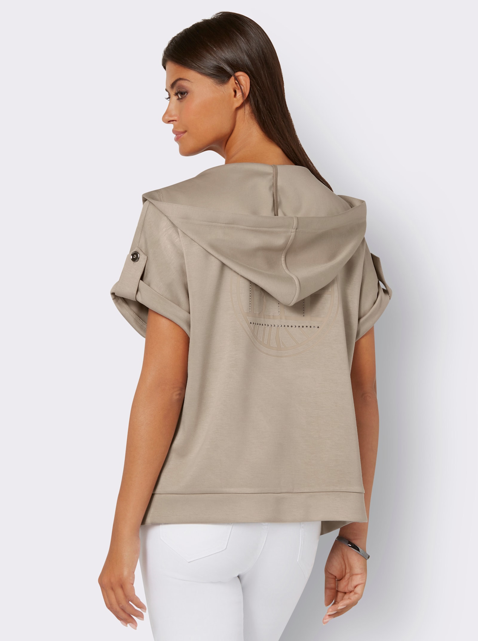 Shirtjacke mit platziertem 3D-Druck hinten - sesam