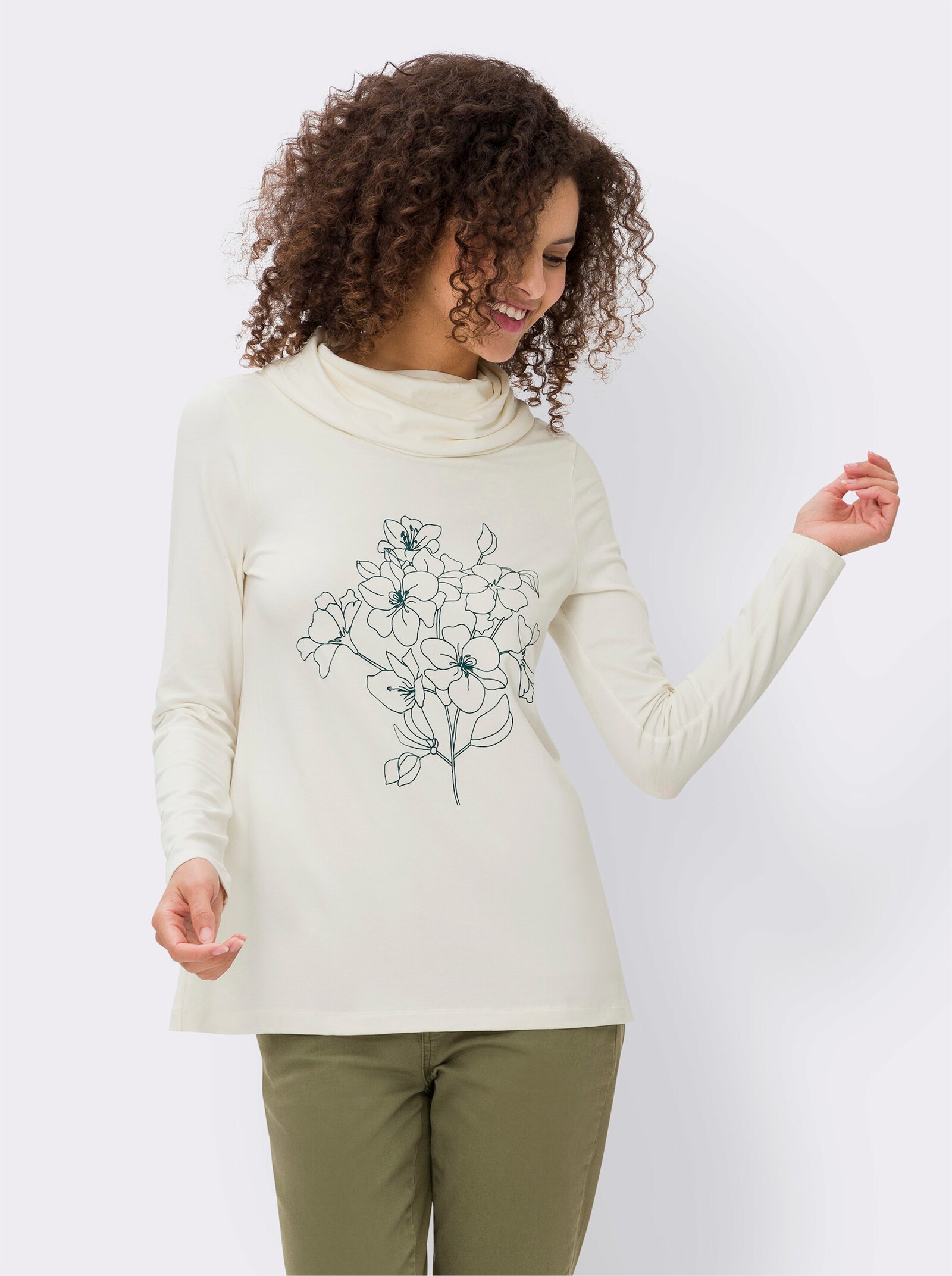 heine Wasserfallshirt mit floralem Motiv - ecru