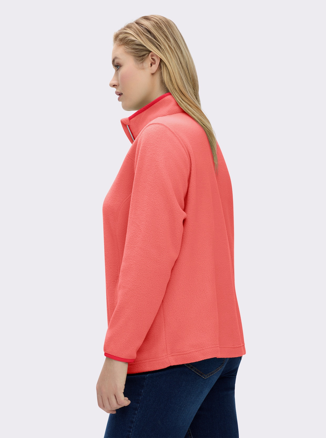 Fleeceshirt mit Stehkragen und Reißverschluss - koralle
