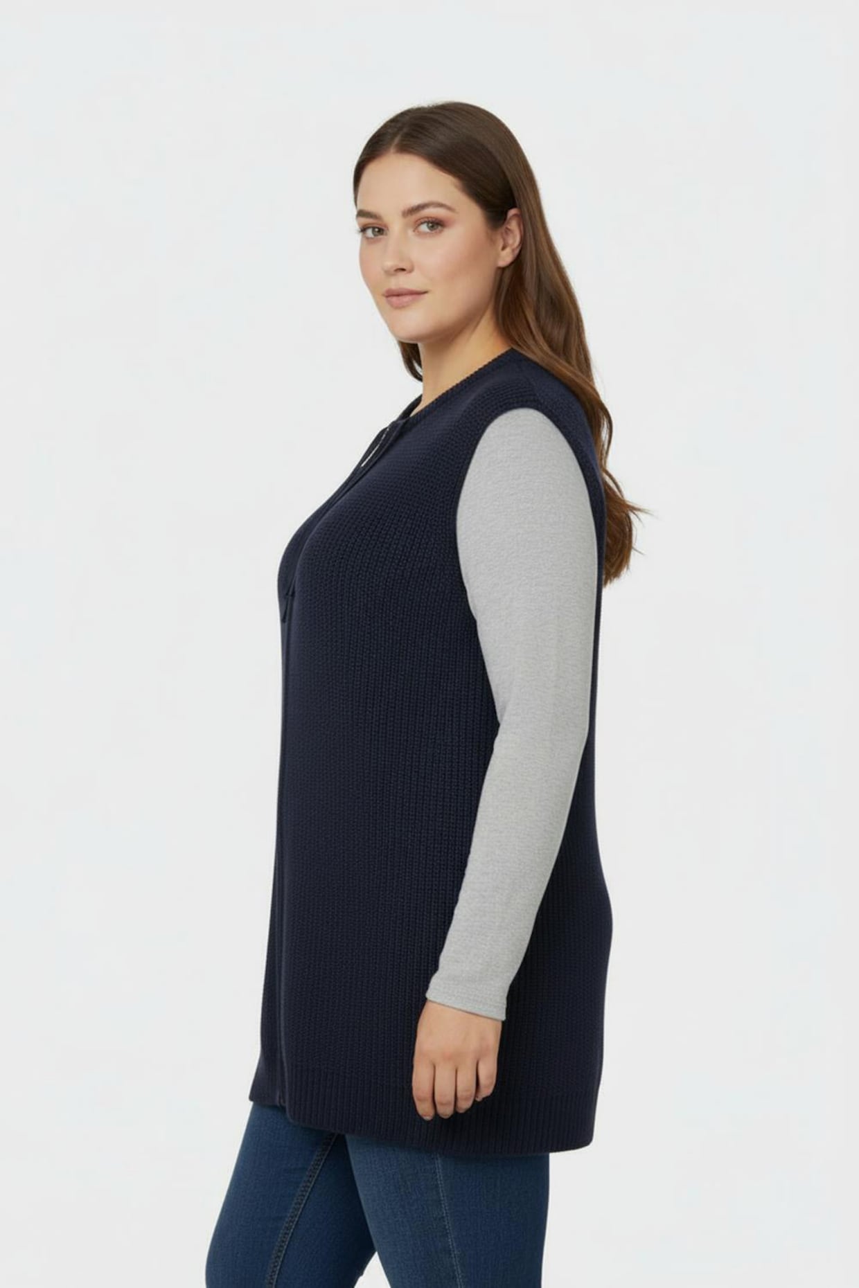 Strickweste in Longform - marine