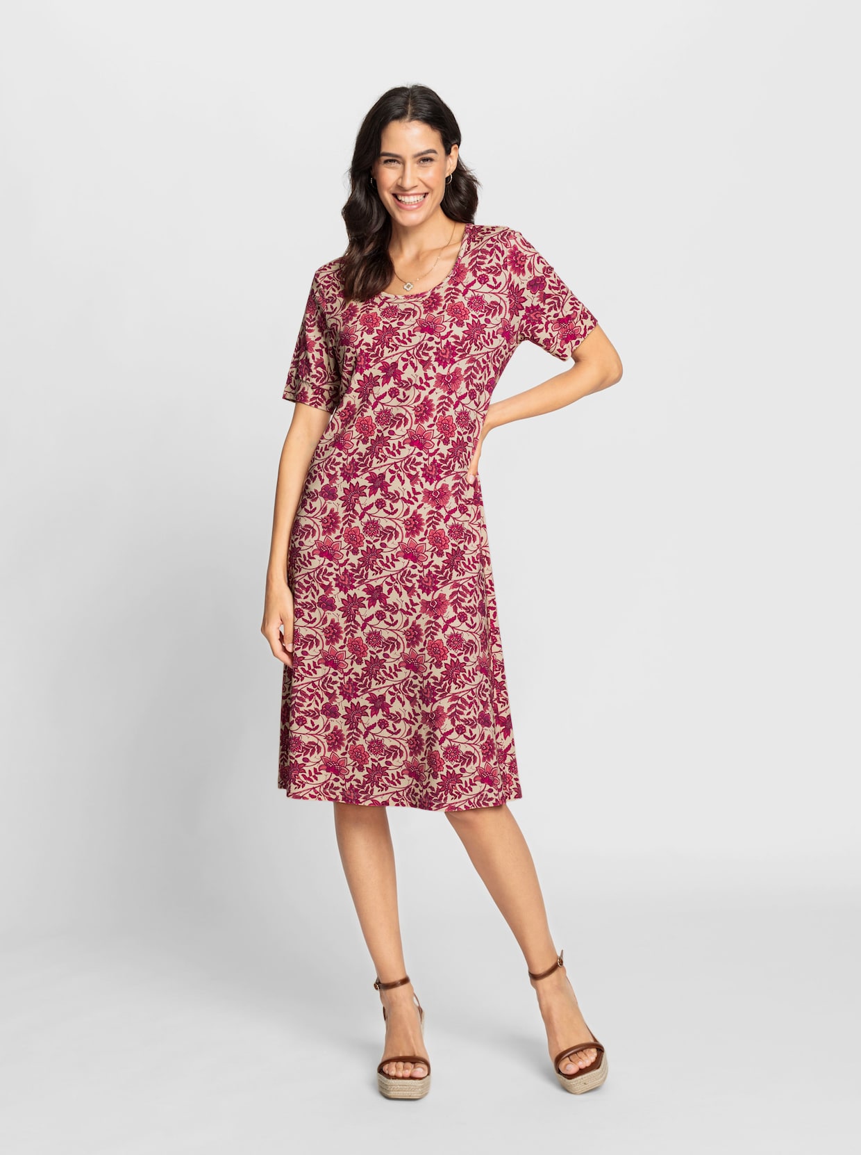 Jerseykleid - flamingo-pink-bedruckt
