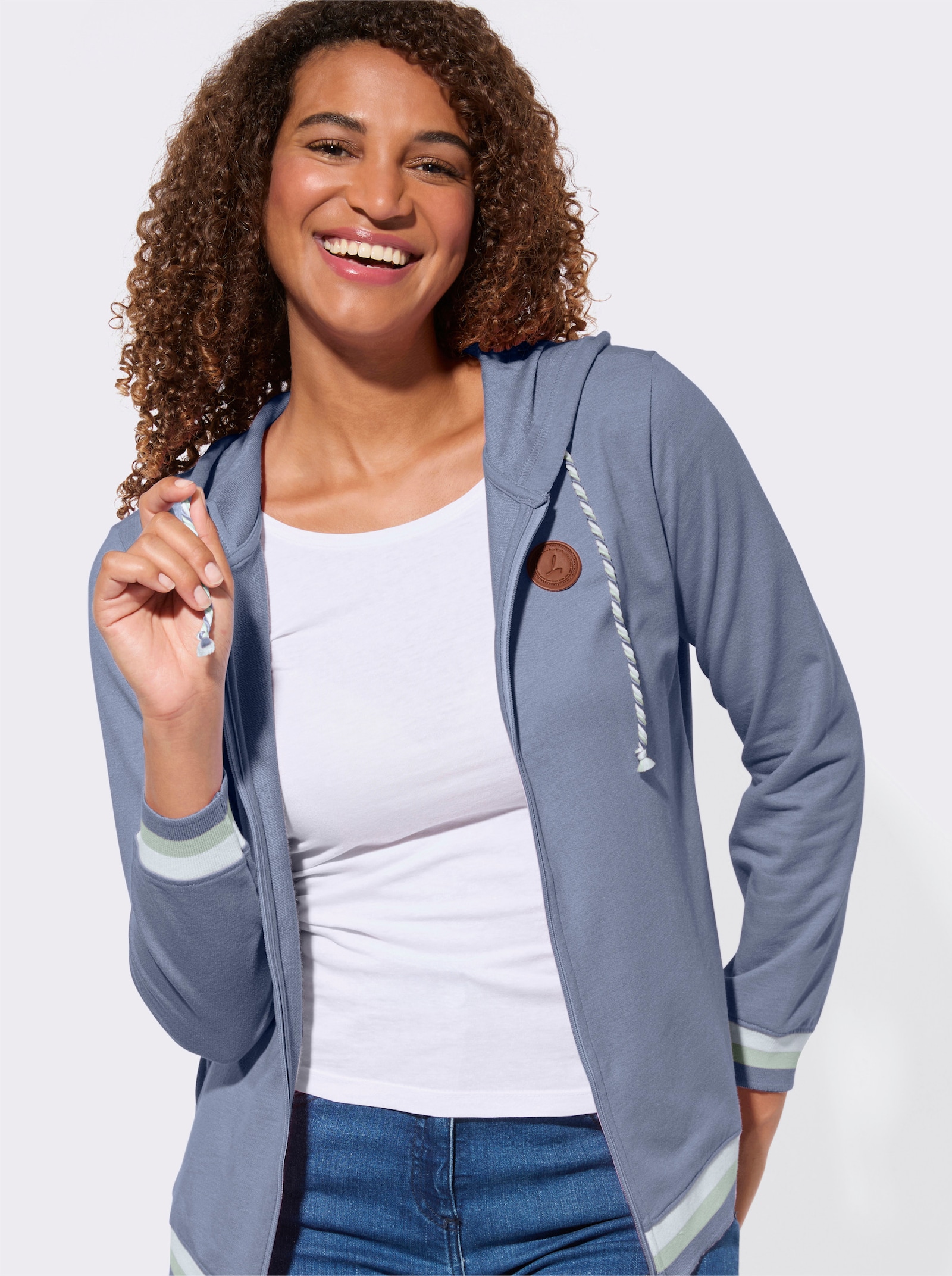 Shirtjacke mit Kontrast-Rippbündchen - taubenblau