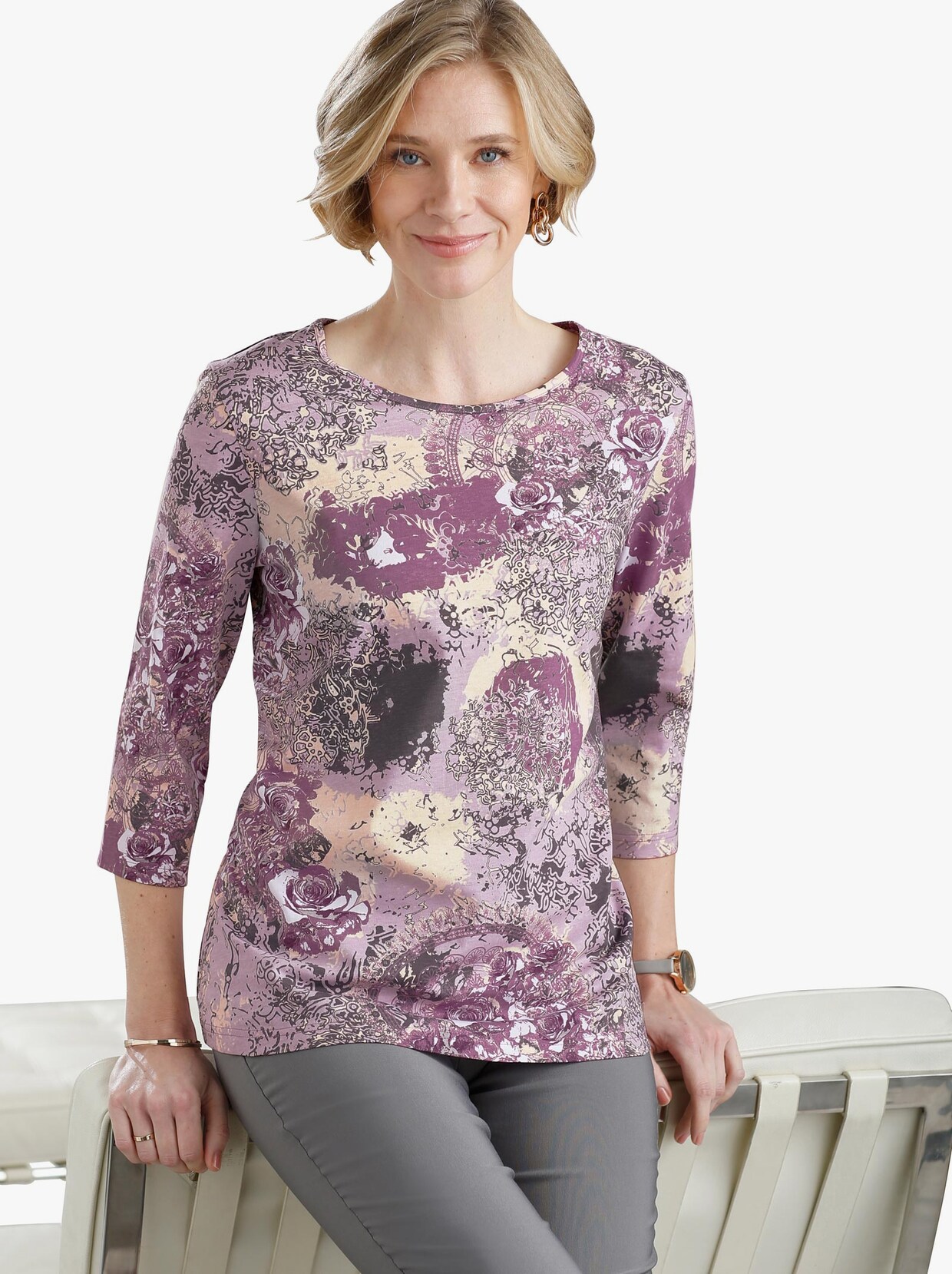 Shirt met print - grijs/roze geprint