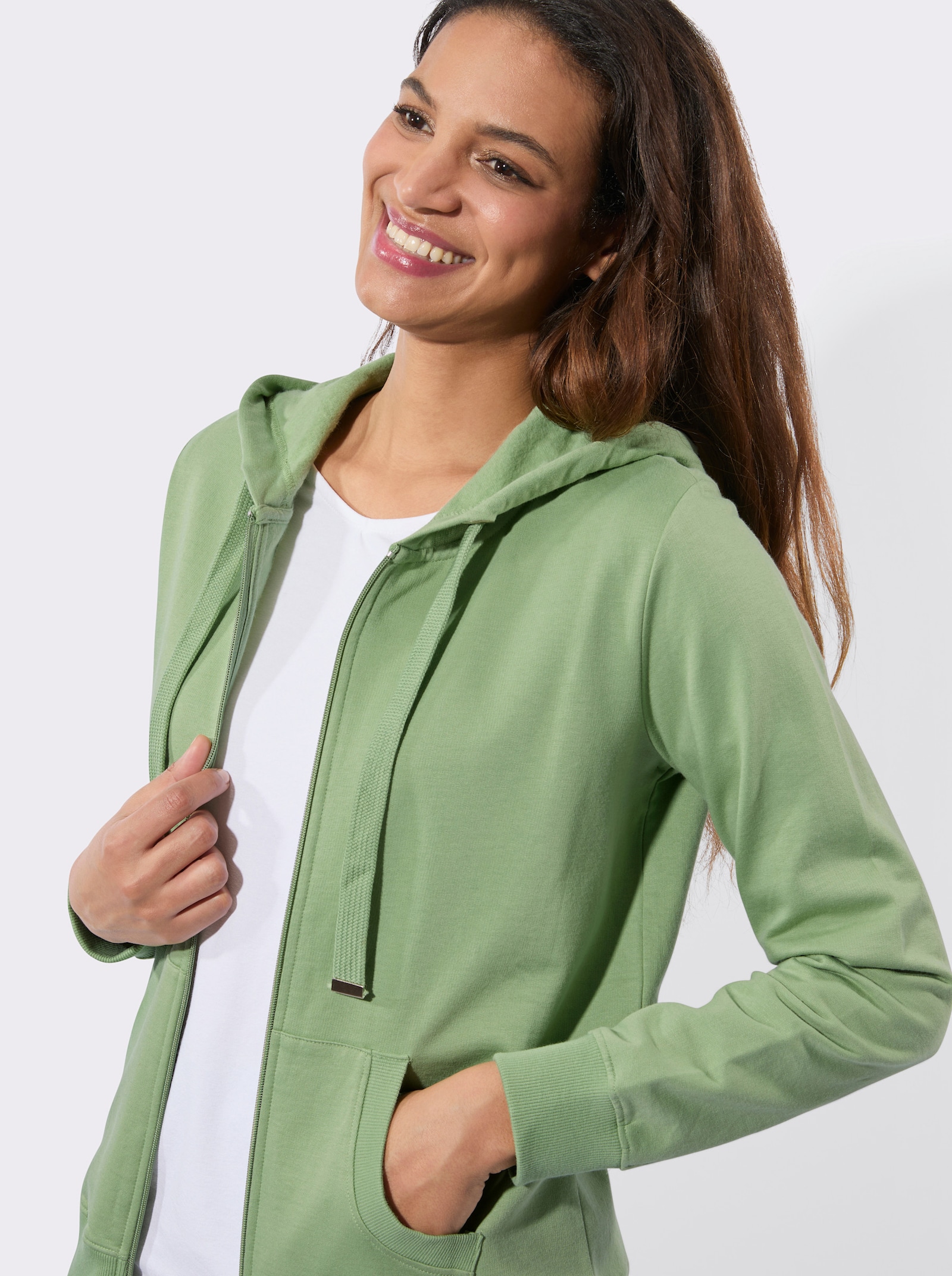 Sweatjacke mit Känguru-Taschen - eucalyptus