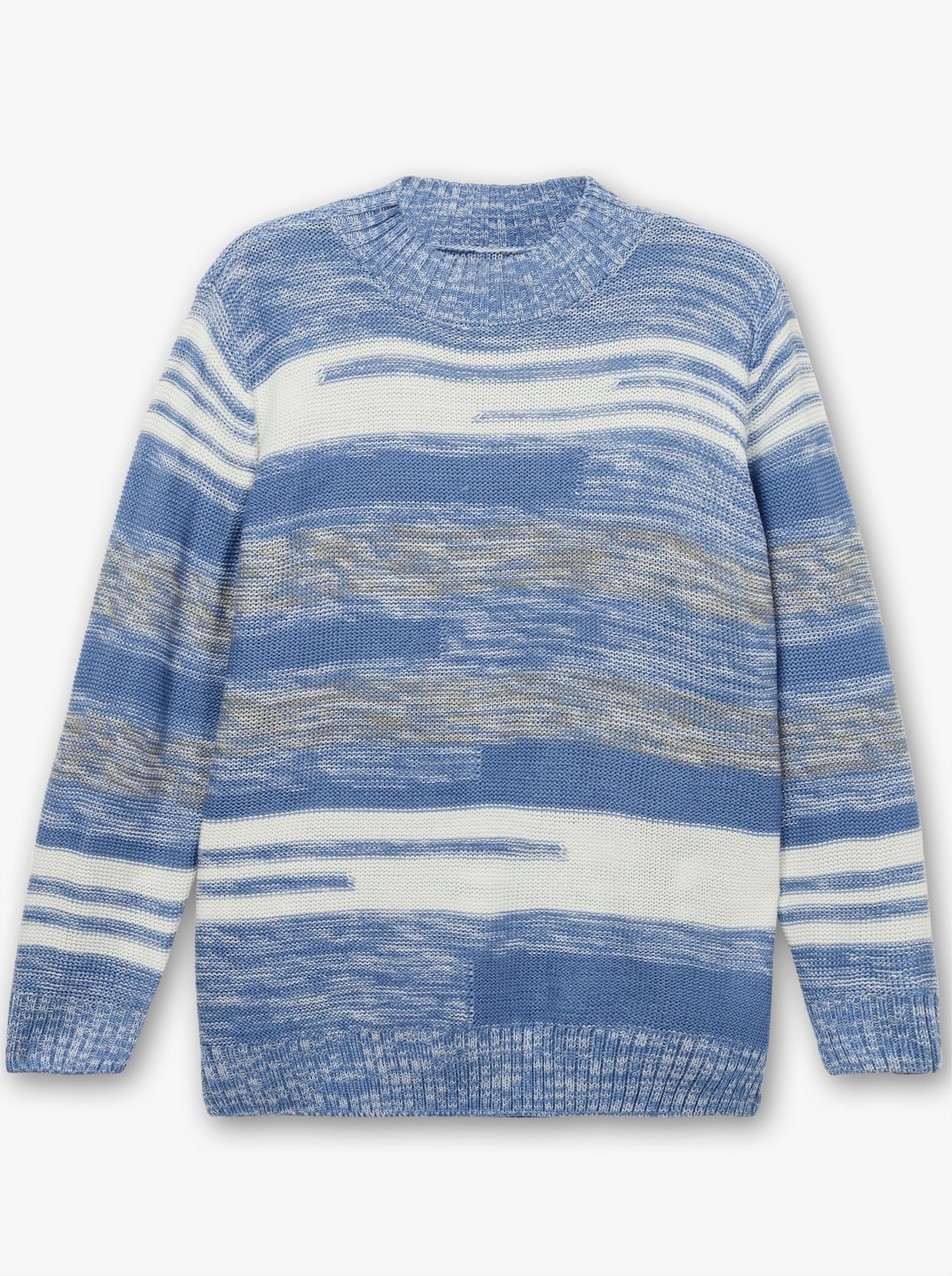 Stehkragenpullover mit Streifen-Muster - blau-meliert