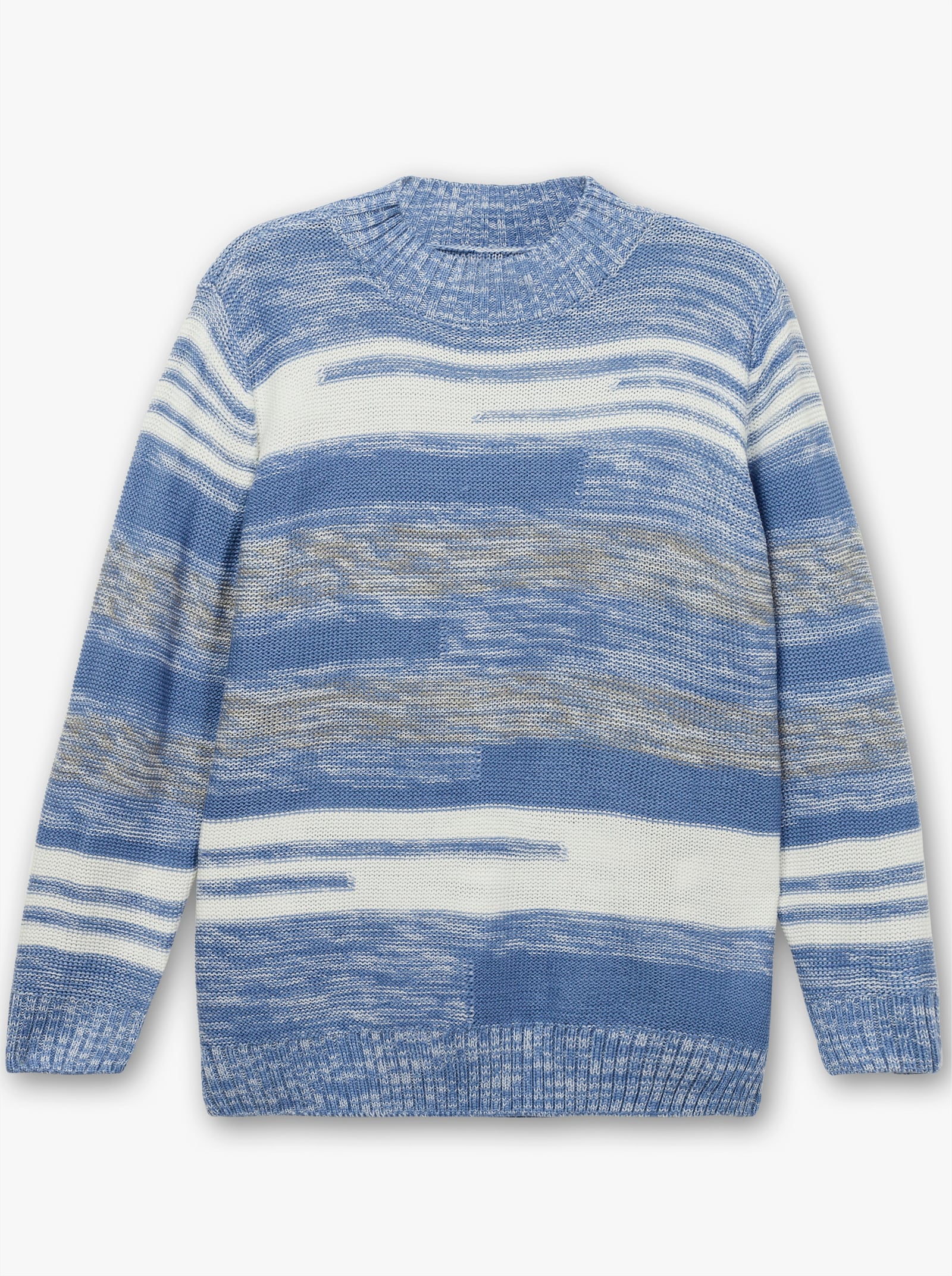 Stehkragenpullover mit Streifen-Muster - blau-meliert