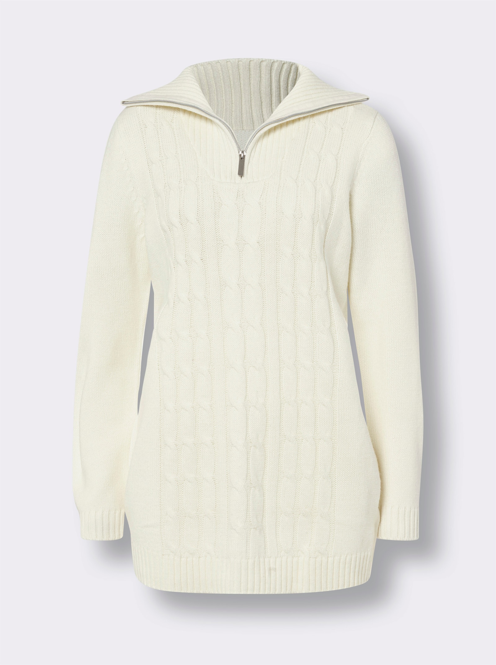 Longpullover mit Troyerkragen, pflegeleicht - ecru