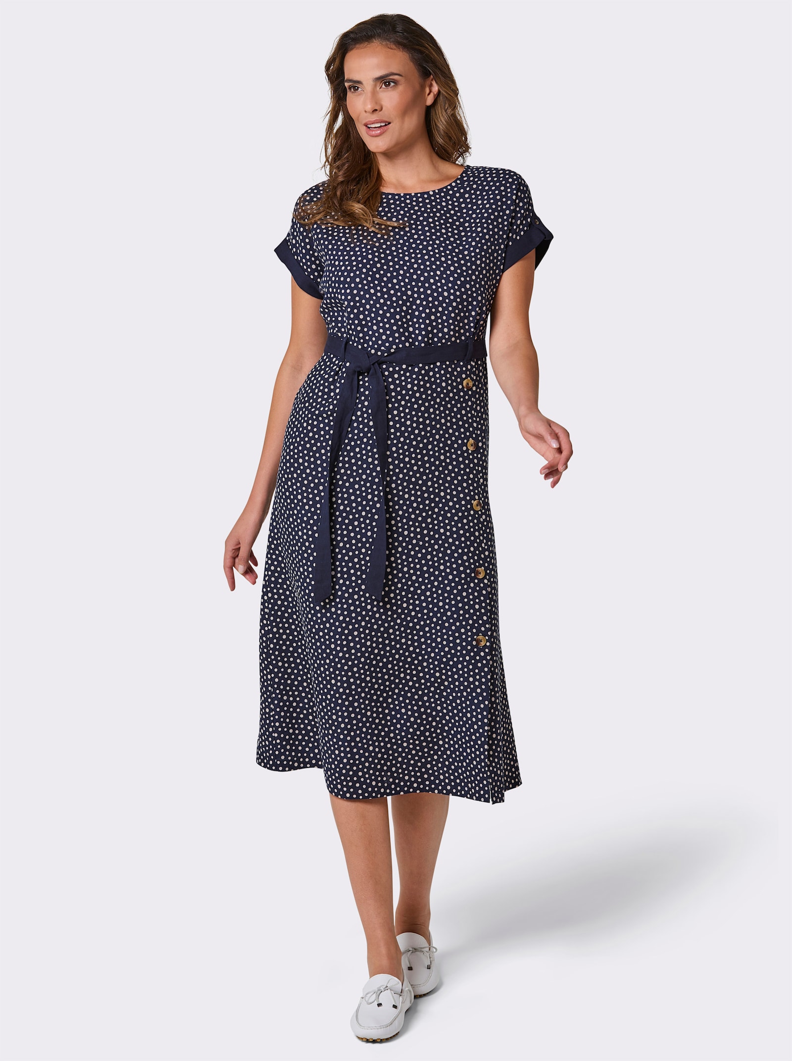 CREATION L PREMIUM Druckkleid aus reinem Leinen - marine-weiß-bedruckt
