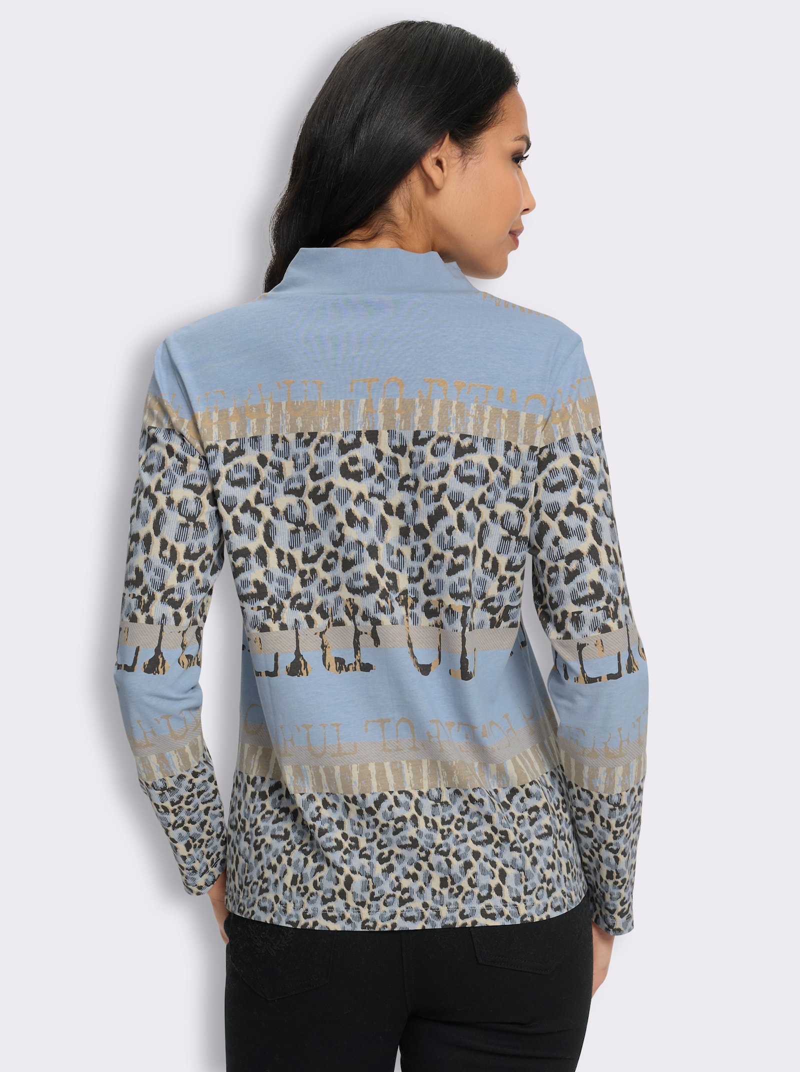 Stehkragenshirt im Animal-Dessin - bleu-sesam-bedruckt