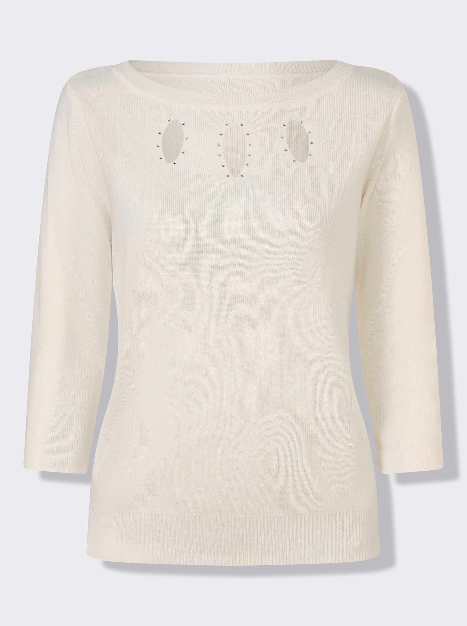 3/4 Arm-Pullover mit Glitzersteinchen - ecru