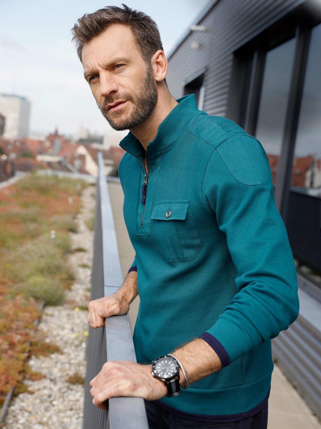 Marco Donati Langarm-Shirt - petrol