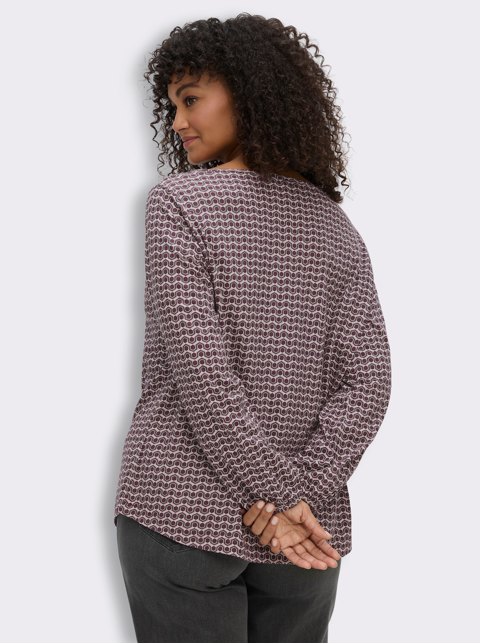 Langarmshirt im Minimalmuster - burgund-anthrazit-bedruckt