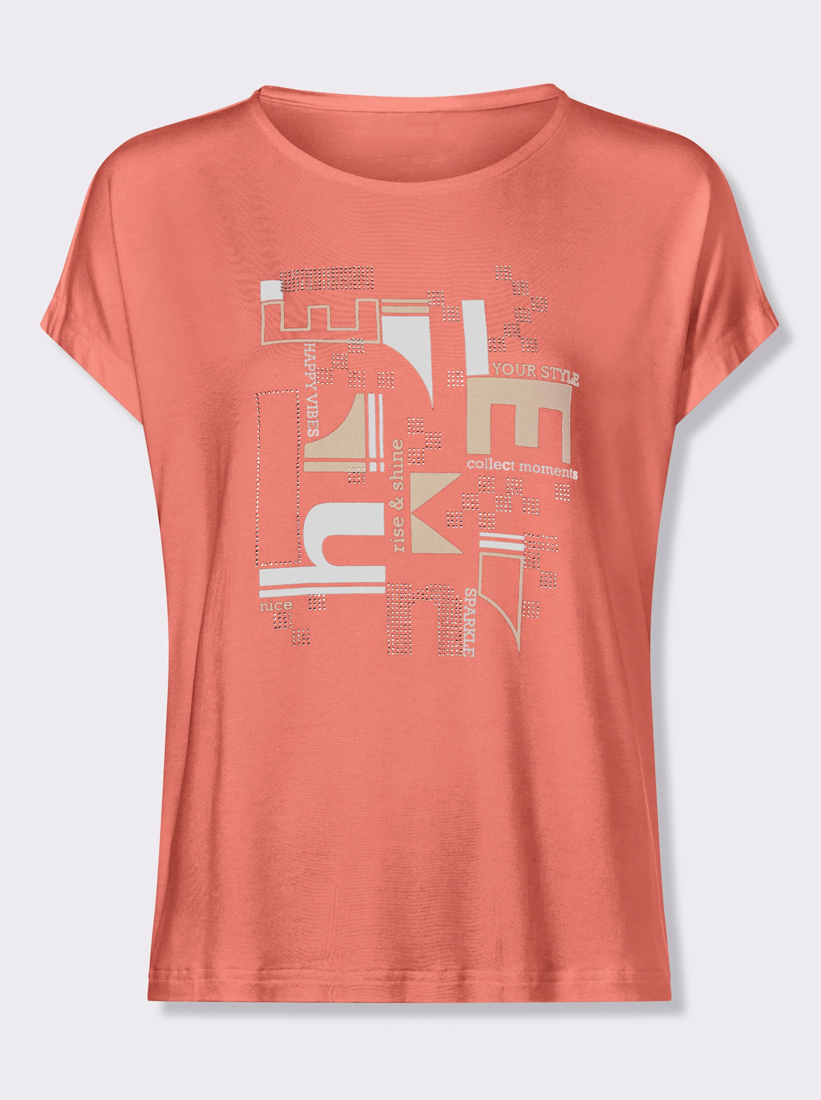 heine Kurzarmshirt mit glitzernden Steinchen - koralle