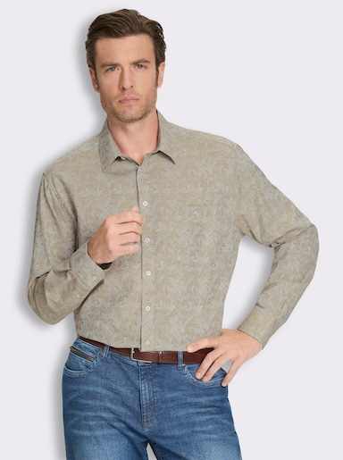 Marco Donati Langarmhemd mit Jacquard-Muster - khaki-gemustert