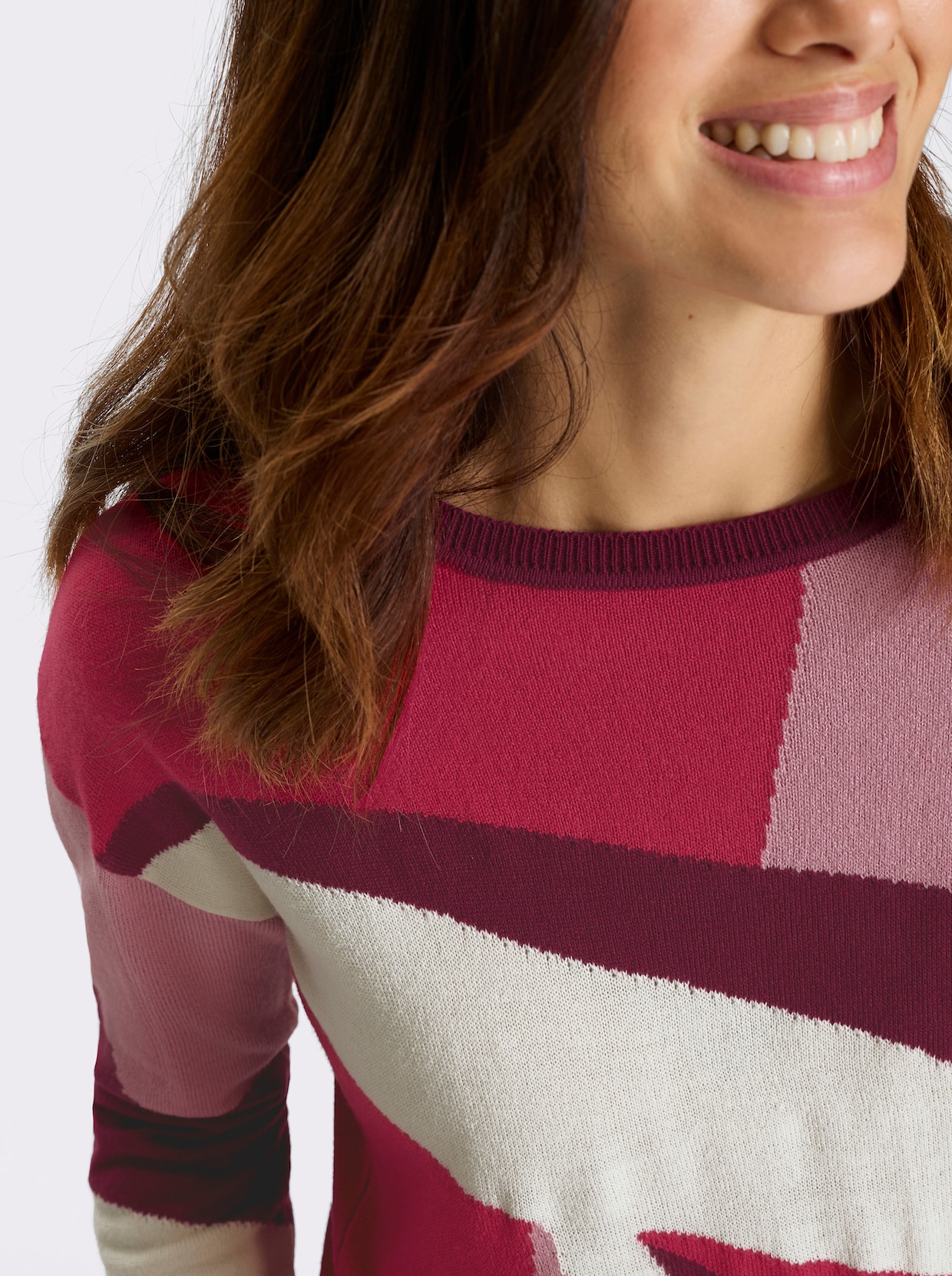 Langarm-Pullover - altrosa-malve-gemustert