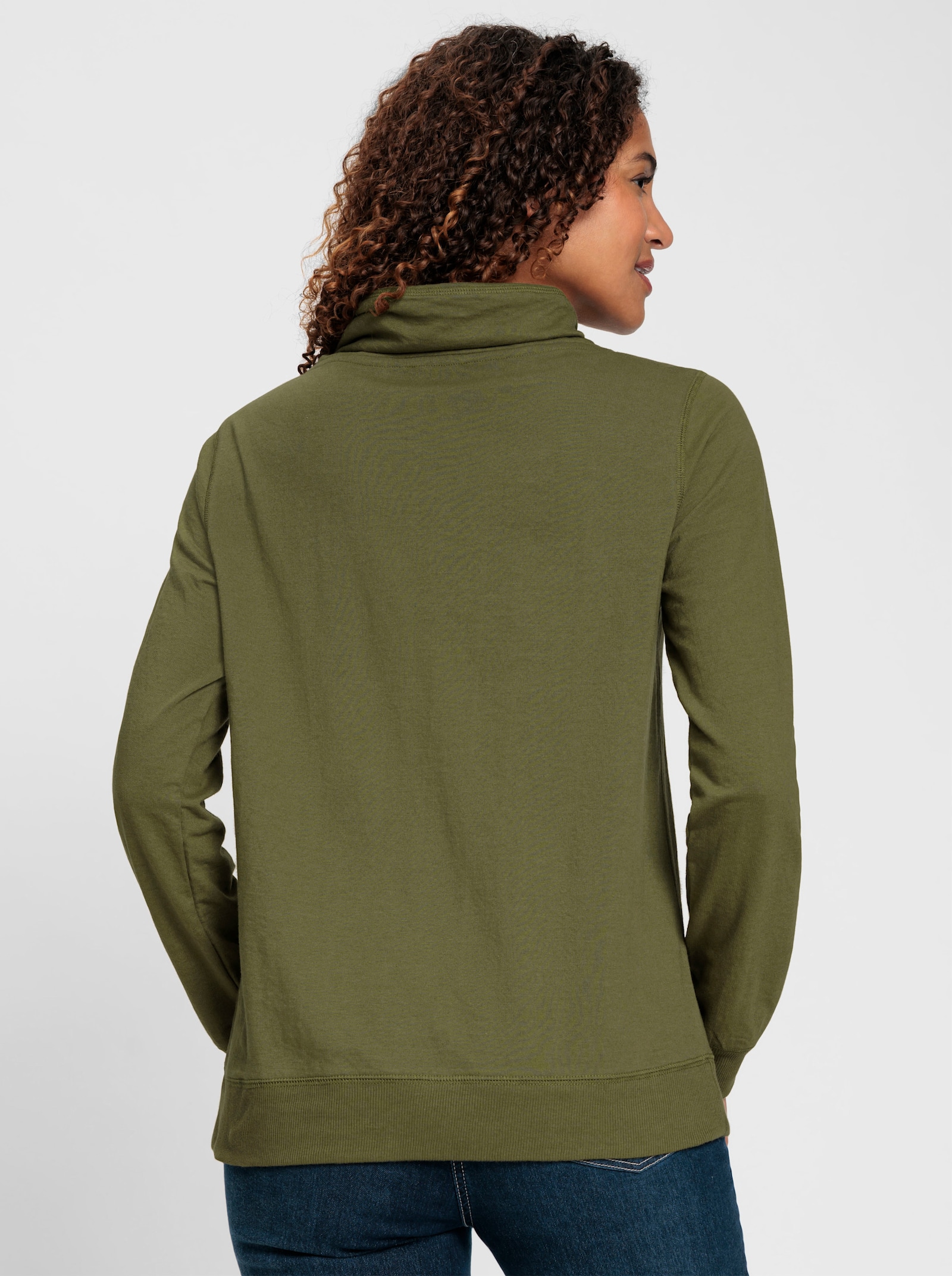 Sweatshirt mit überlappendem Stehkragen - oliv