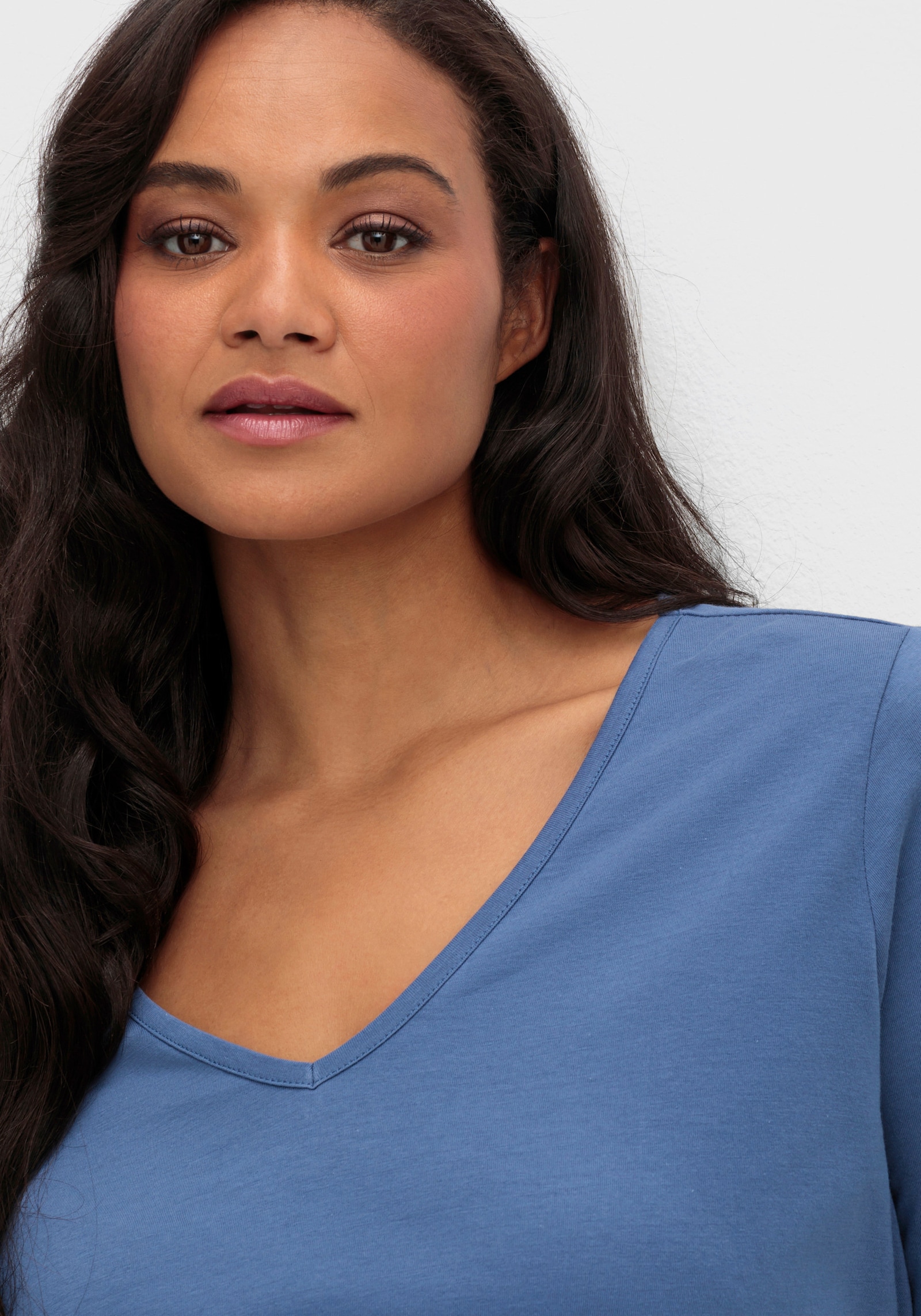 3/4-Arm-Shirt mit V-Ausschnitt - jeansblau