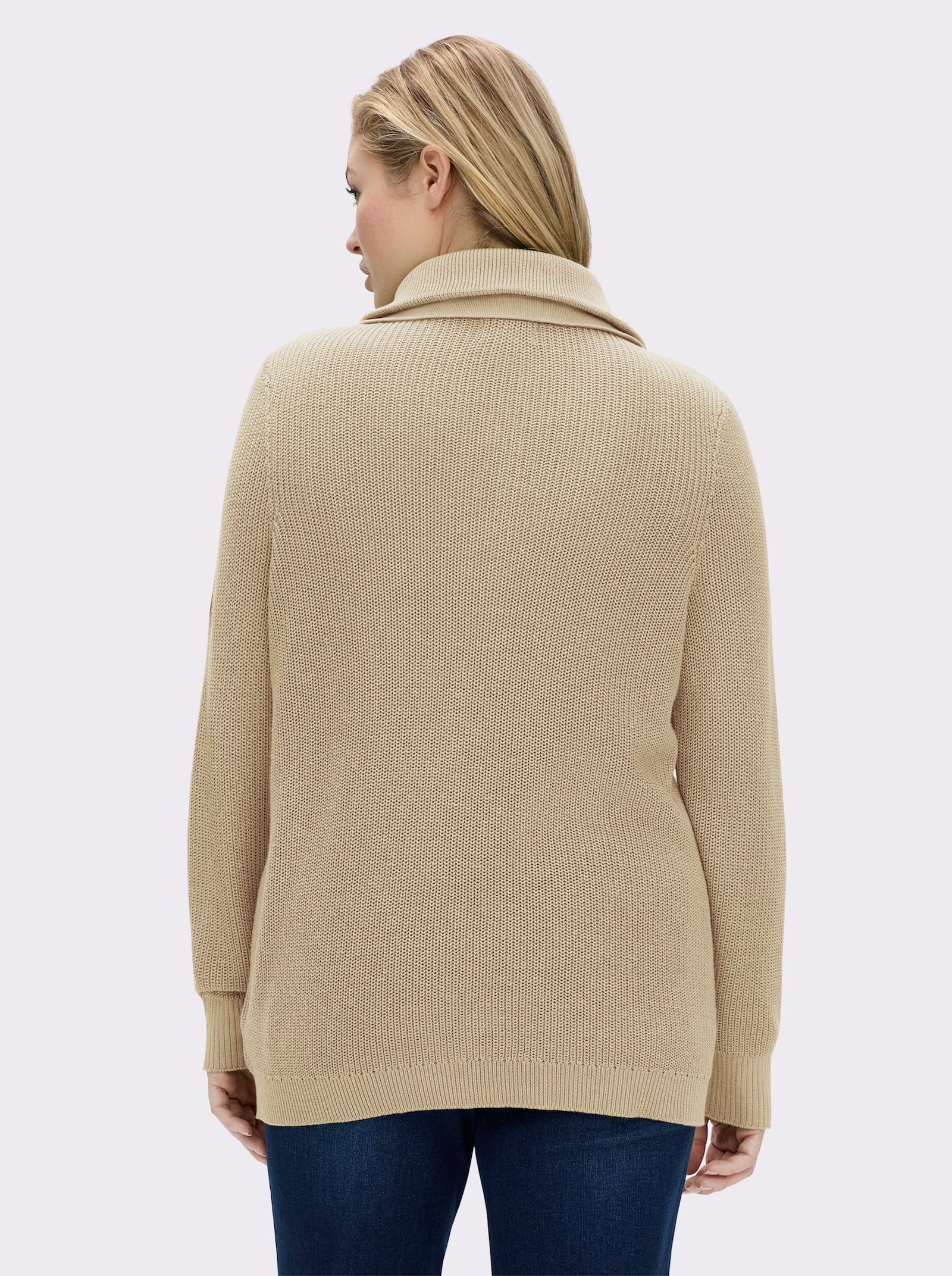 Strickpullover mit Troyerkragen - sand