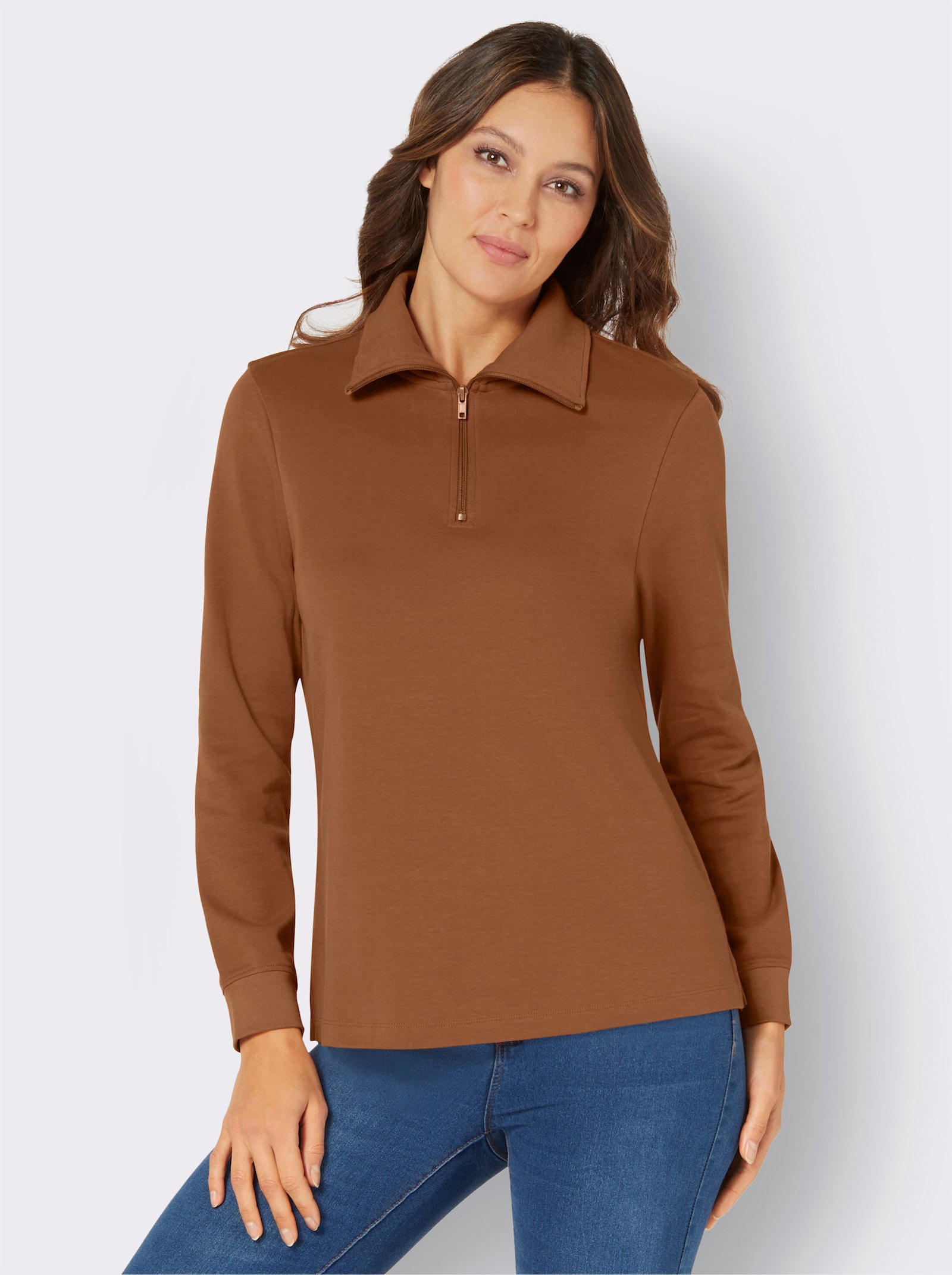Sweatshirt mit Reissverschluss - cognac