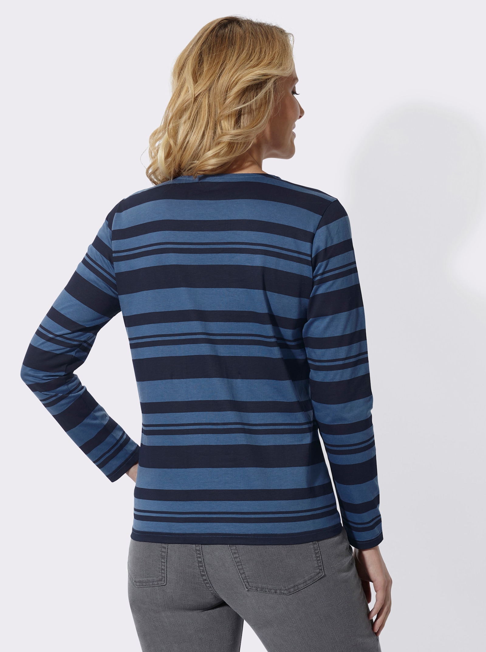 Streifenshirt mit Rundhals-Ausschnitt - jeansblau-marine-gestreift