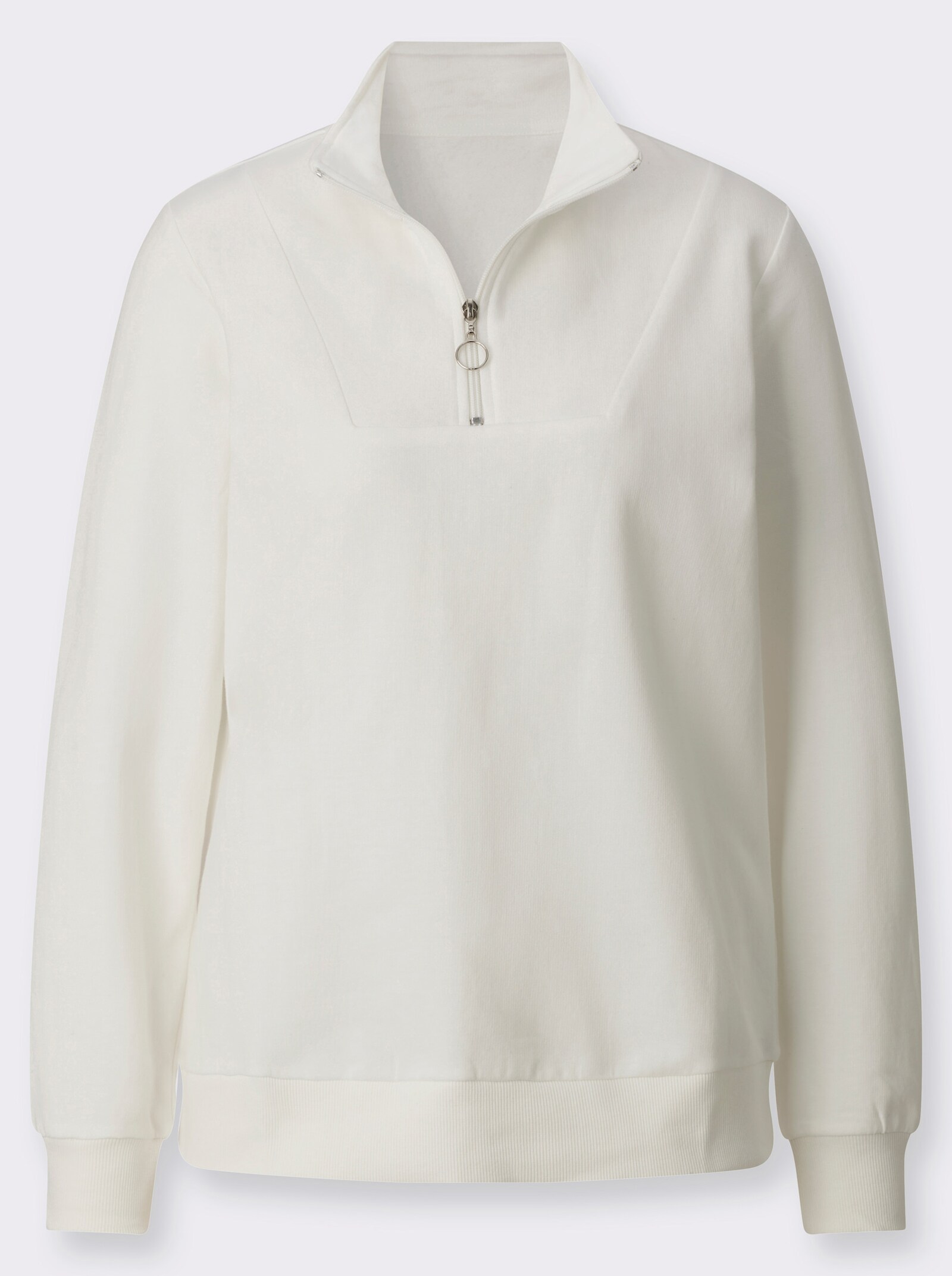 Sweatshirt mit Troyerkragen - ecru